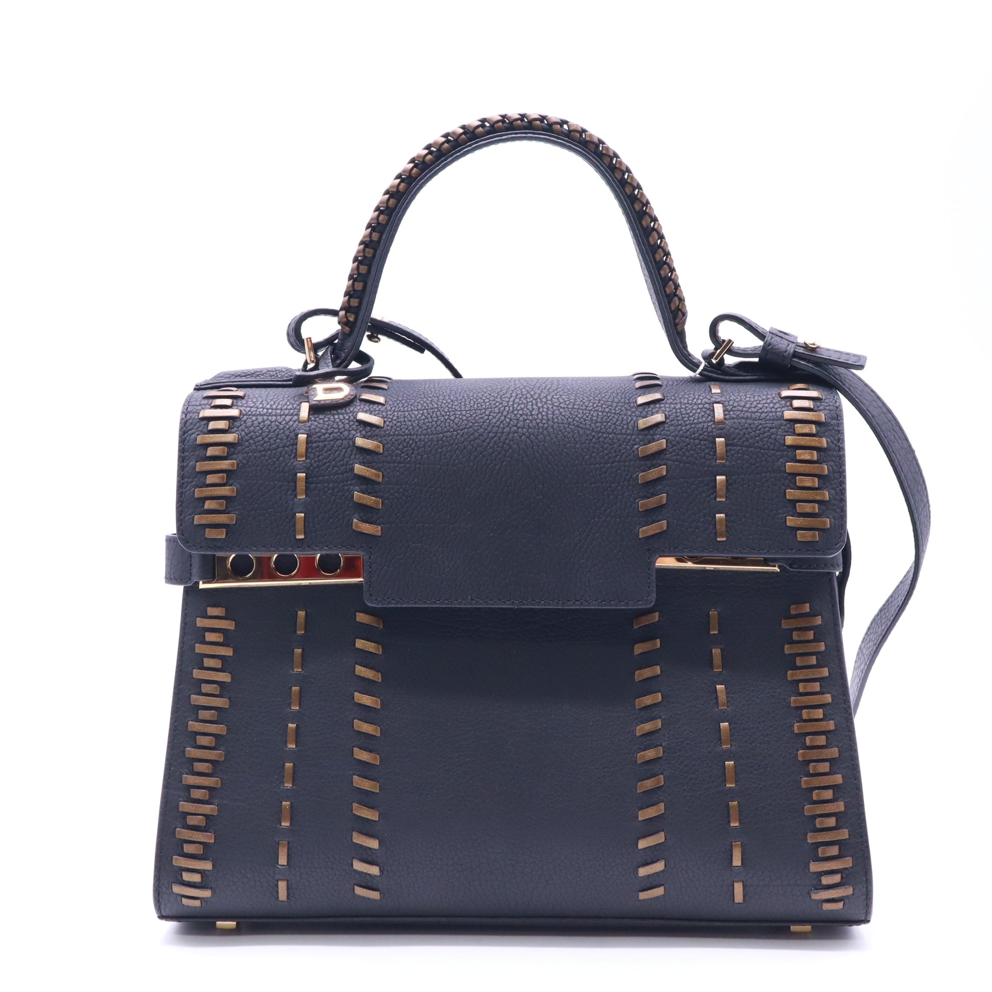 Delvaux Tempete Black Tribal Stitch Leather MM Twins LDJ5292