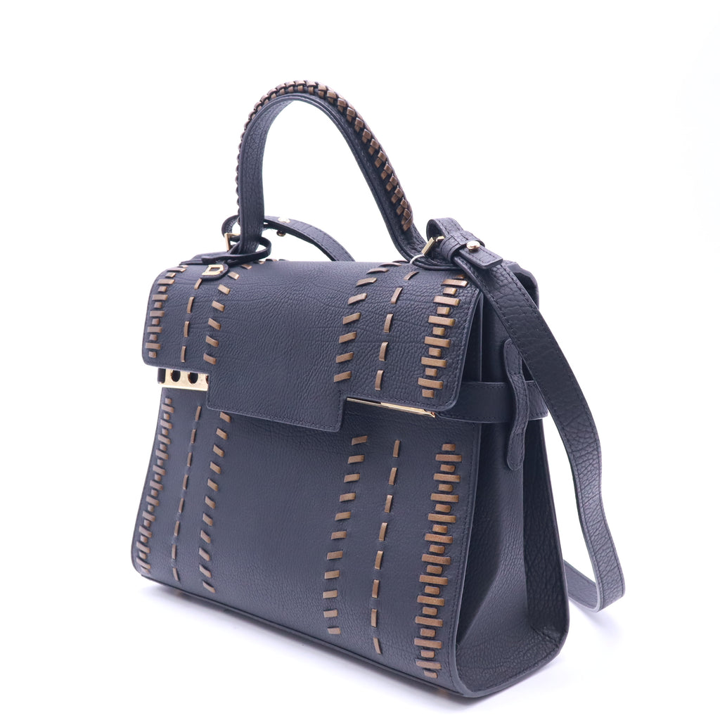Delvaux Tempete Black Tribal Stitch Leather MM Twins LDJ5292