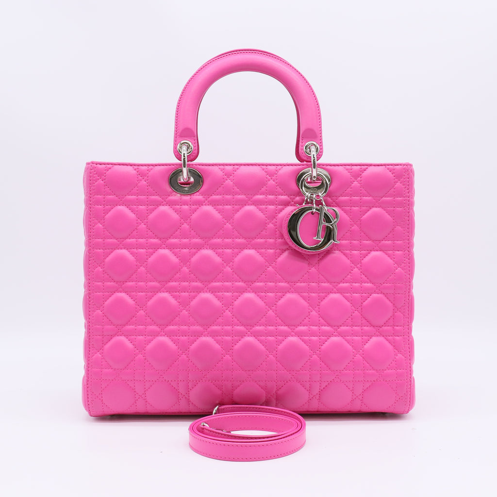 Christian Dior Rose Sorbet Cannage Quilted Lambskin Leather Large Lady Dior Bag twins B22920