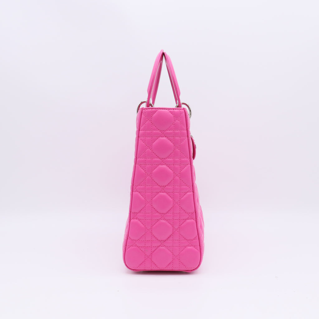 Christian Dior Rose Sorbet Cannage Quilted Lambskin Leather Large Lady Dior Bag twins B22920
