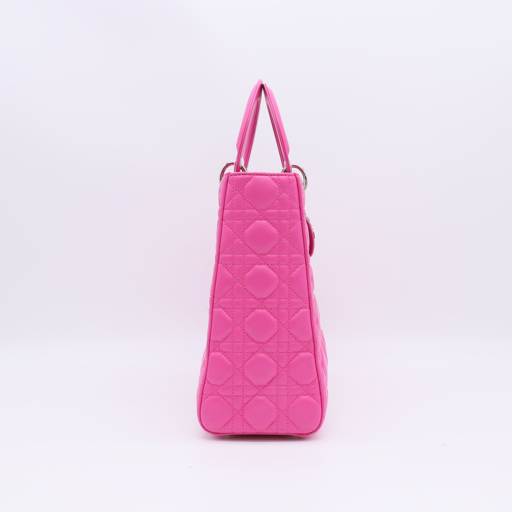 Christian Dior Rose Sorbet Cannage Quilted Lambskin Leather Large Lady Dior Bag twins B22920