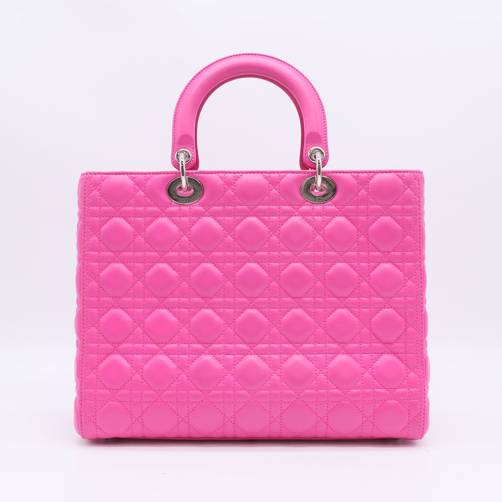 Christian Dior Rose Sorbet Cannage Quilted Lambskin Leather Large Lady Dior Bag twins B22920