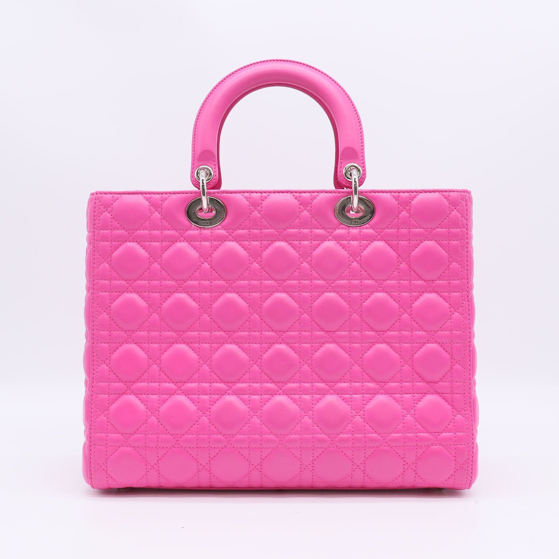 Christian Dior Rose Sorbet Cannage Quilted Lambskin Leather Large Lady Dior Bag twins B22920