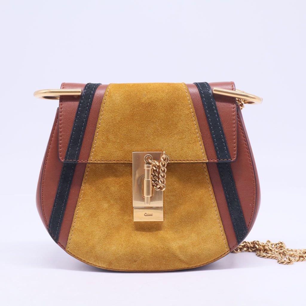 Tobacco Leather and Suede Mini Drew Bag B20804