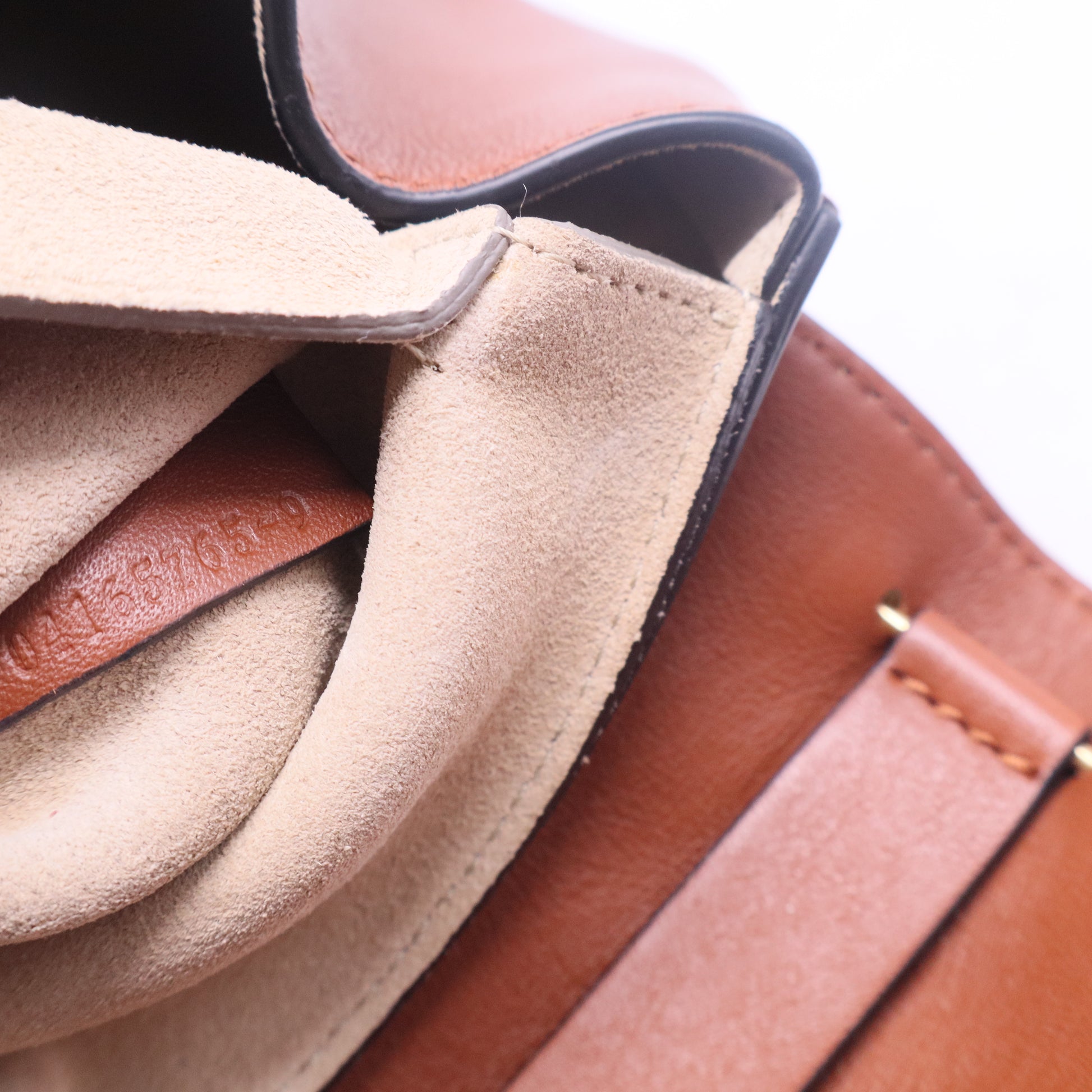 Tobacco Leather and Suede Mini Drew Bag B20804