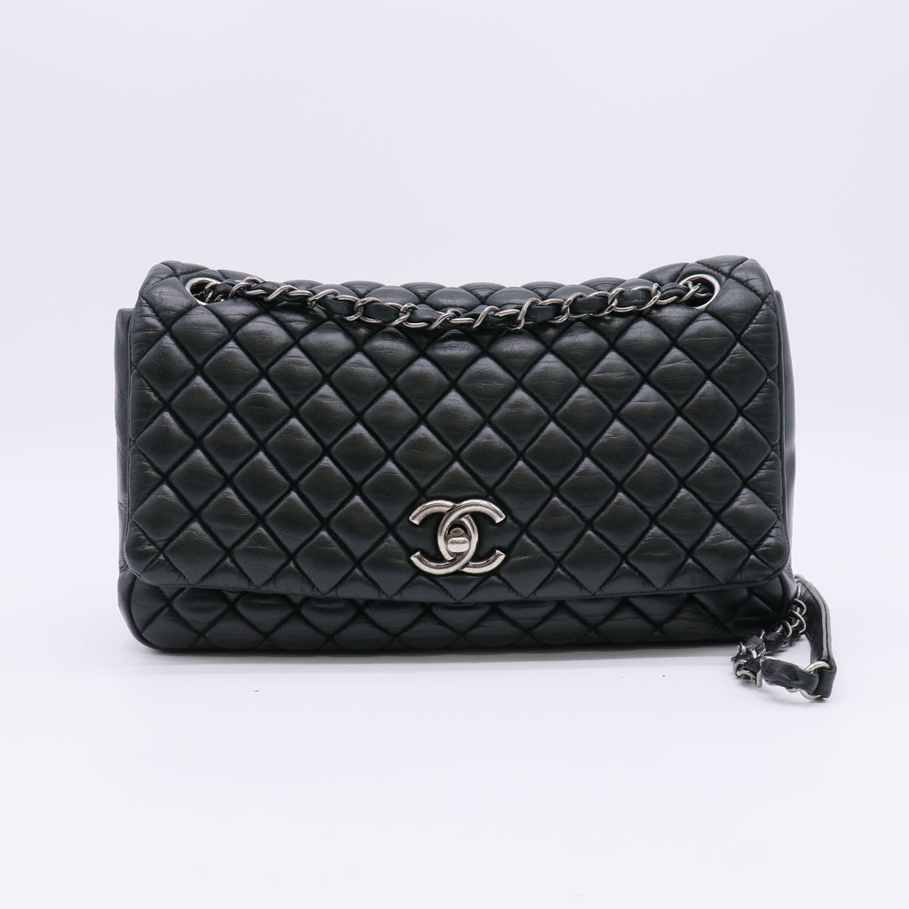 Chanel Iridescent Calfskin New Bubble Quilt Flap Black twins LDJ4819