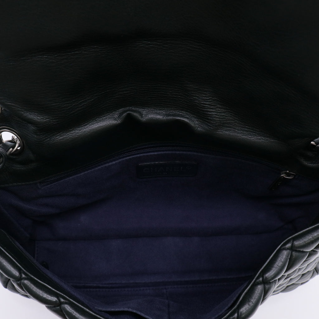 Chanel Iridescent Calfskin New Bubble Quilt Flap Black twins LDJ4819