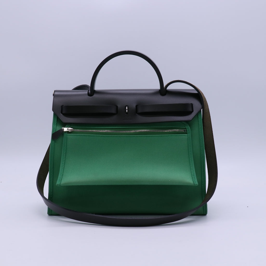 Hermes Herbag Zip Leather and Toile 31 twins B21436