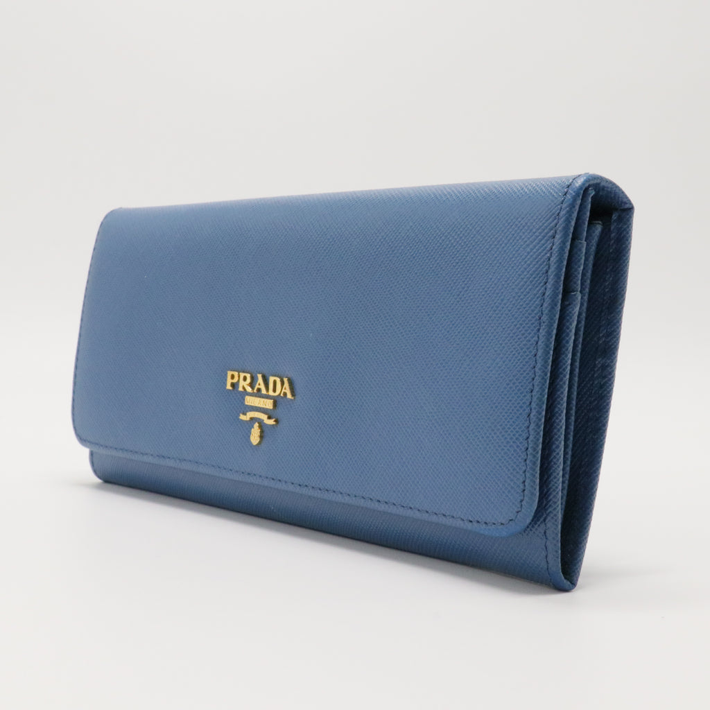 Saffiano Leather Continental Wallet in Blue