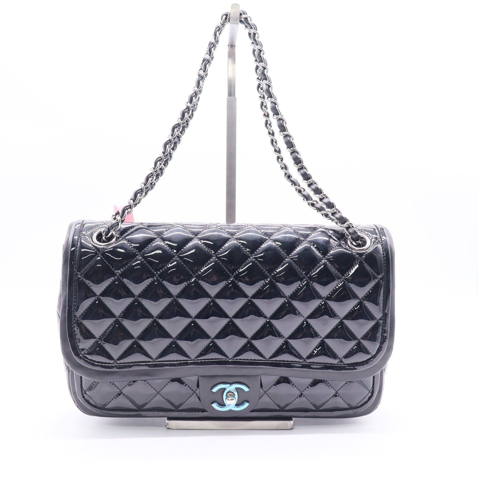 Classic Twist Flap Bag Quilted Patent with Lambskin Jumbo Twins LDJ2575