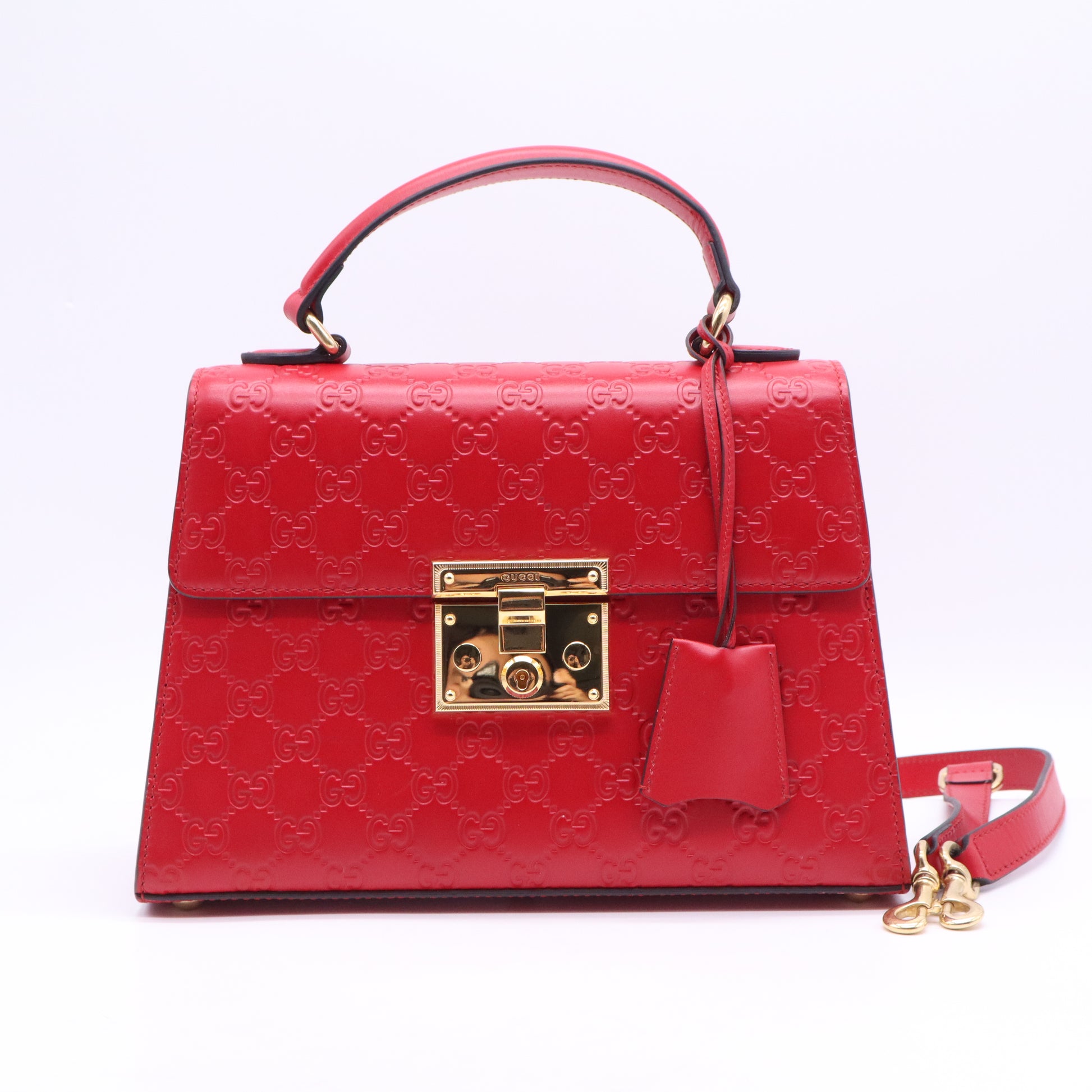 Red Guccissima Leather Padlock Small Top Handle Bag B21829