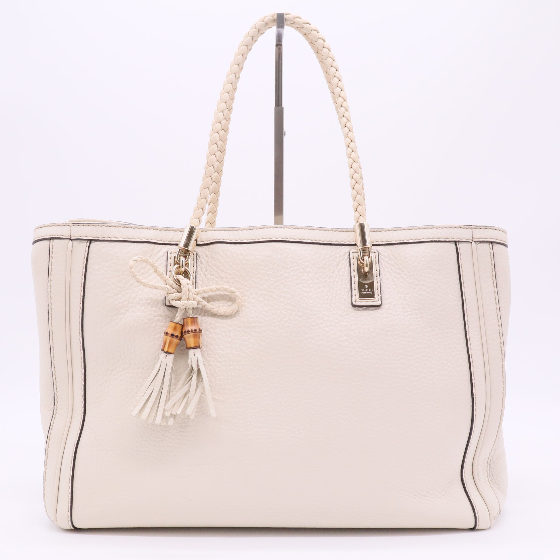 Metallic White Pebbled Leather Bella Shopper Tote Bag twins