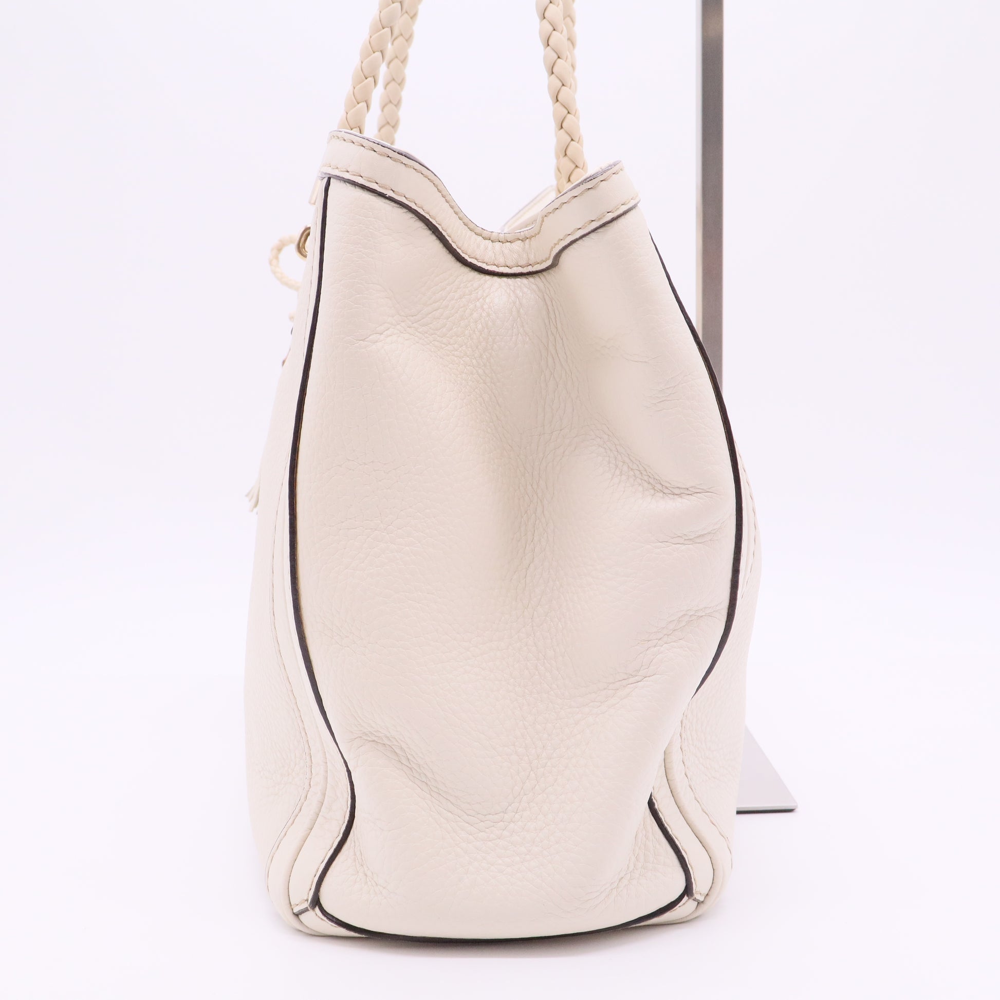 Metallic White Pebbled Leather Bella Shopper Tote Bag twins