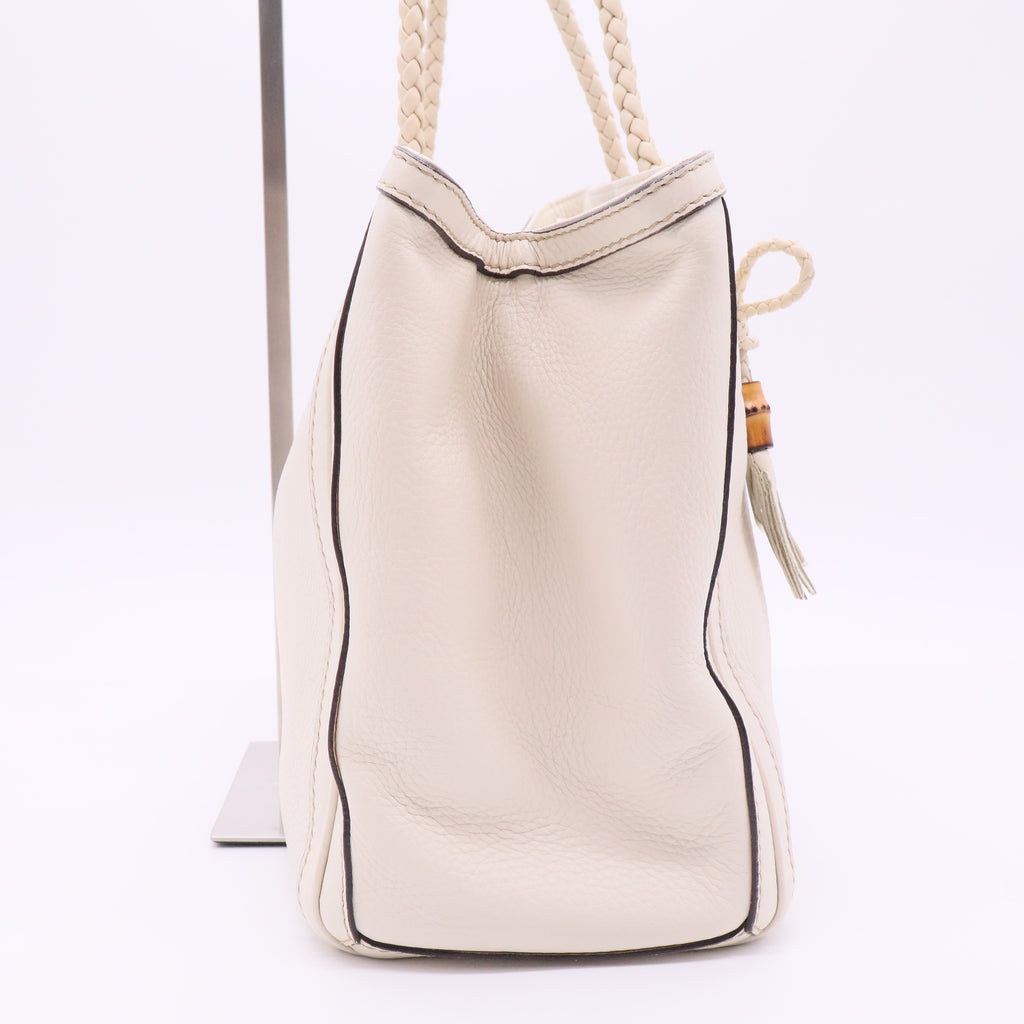 Metallic White Pebbled Leather Bella Shopper Tote Bag twins