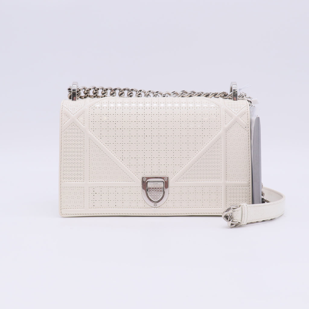 Christian Dior Patent Micro-Cannage Small Diorama Flap Bag White twins LDZ689