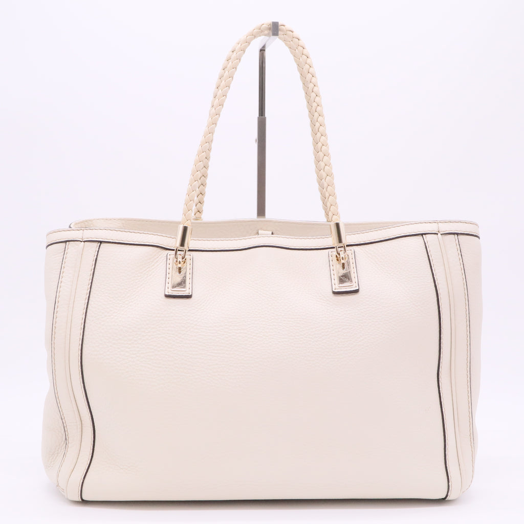 Metallic White Pebbled Leather Bella Shopper Tote Bag twins