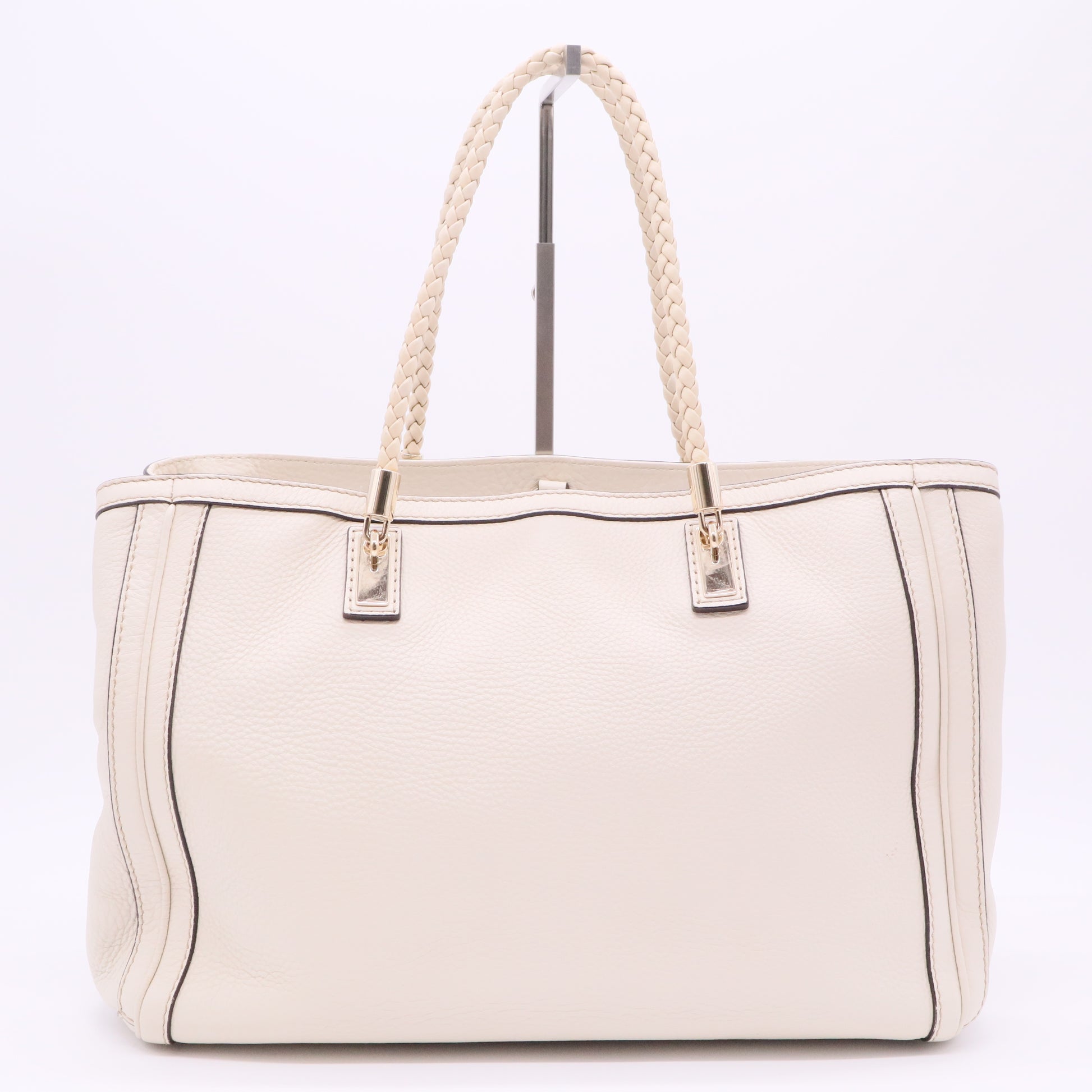 Metallic White Pebbled Leather Bella Shopper Tote Bag twins