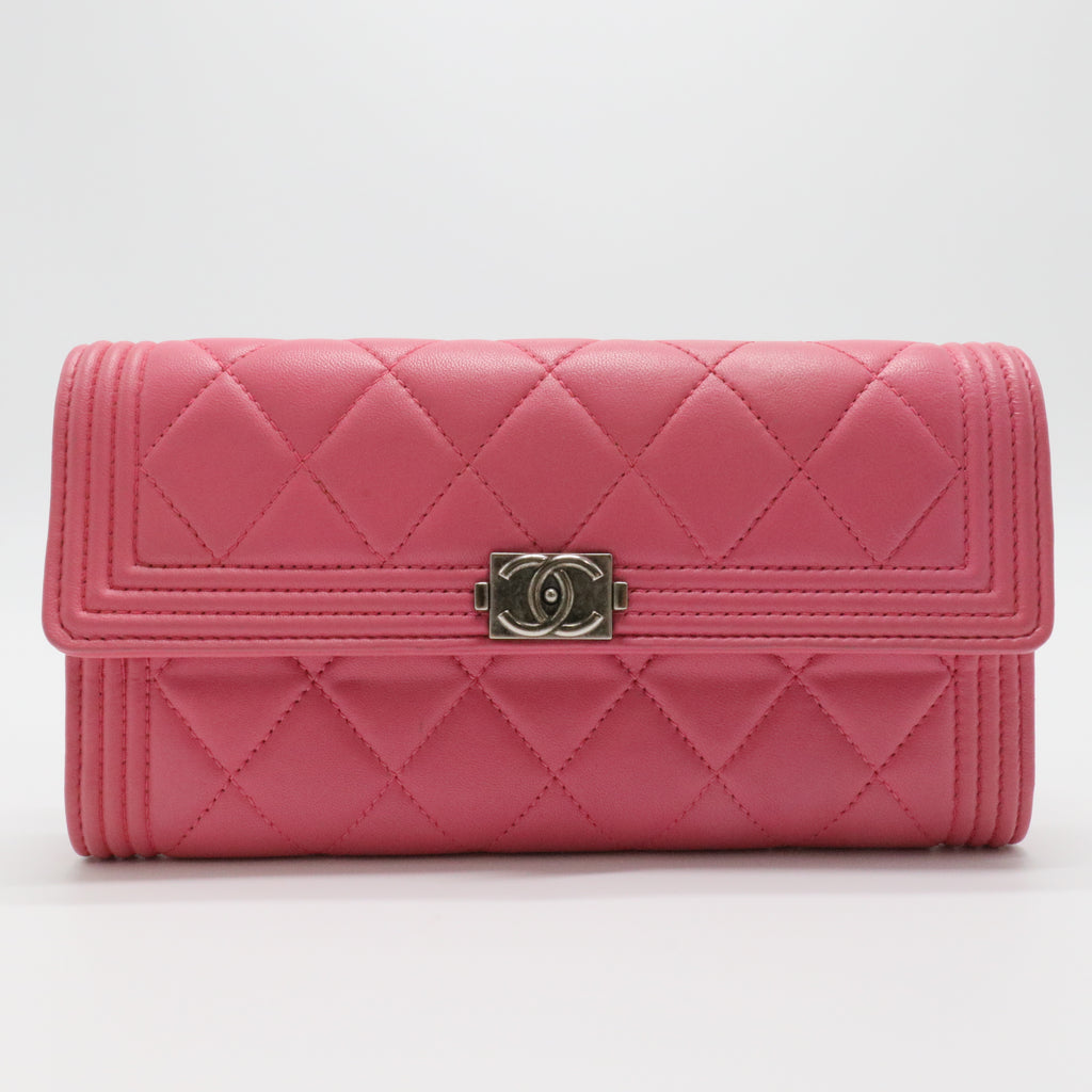 Lambskin Quilted Boy Flap Wallet Fuchsia