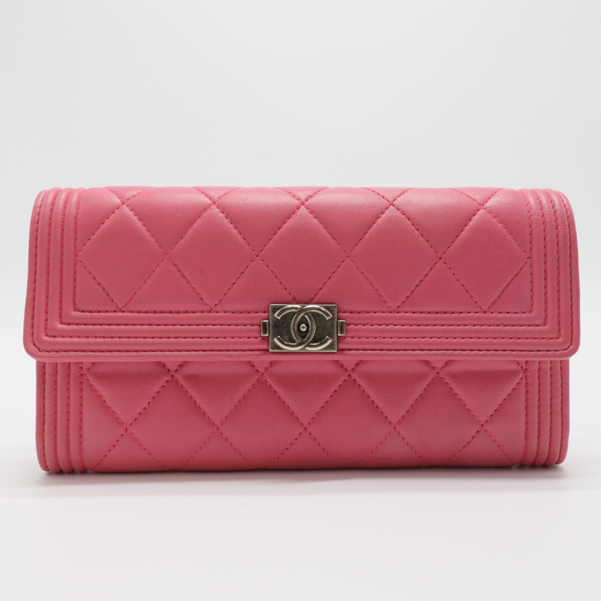 Lambskin Quilted Boy Flap Wallet Fuchsia