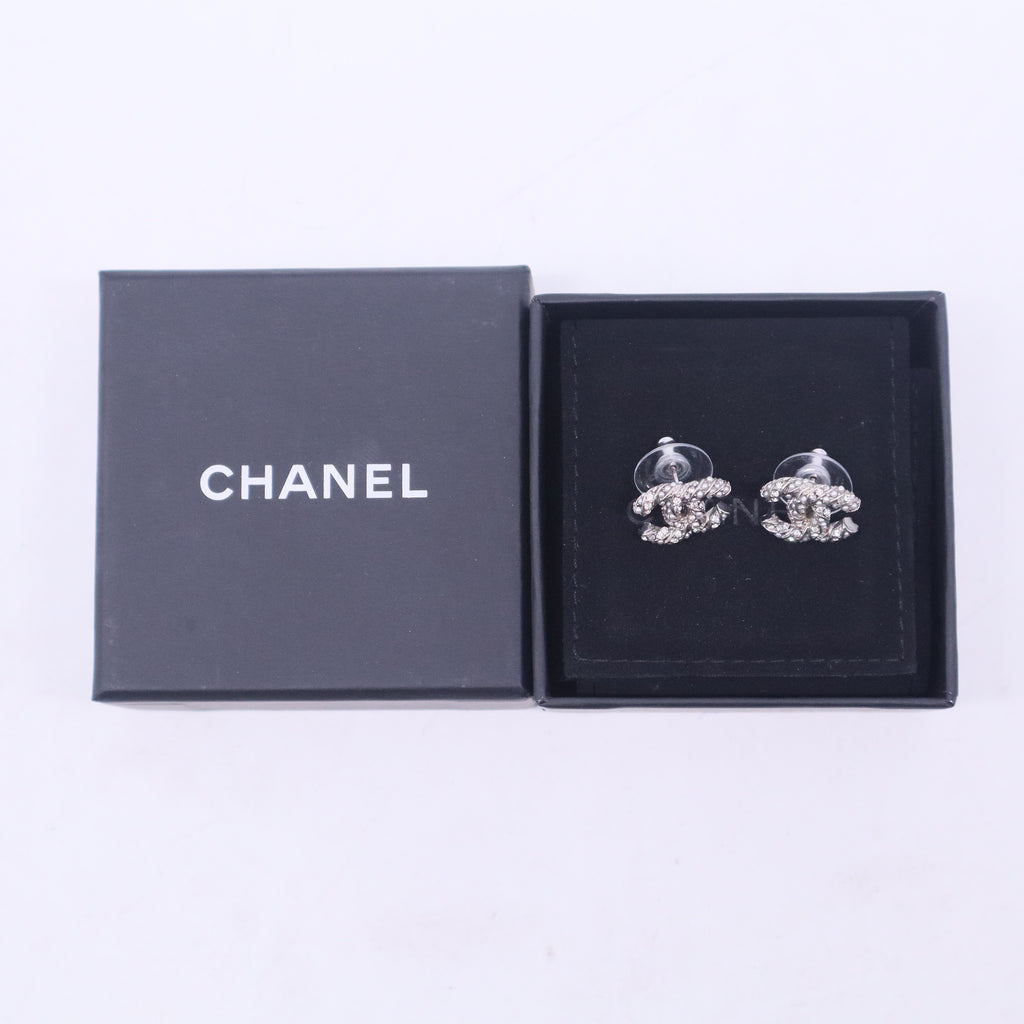 CC Silver crystal logo earring