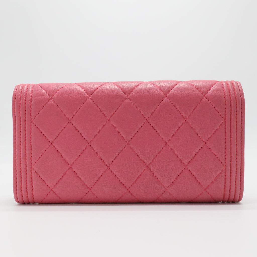 Lambskin Quilted Boy Flap Wallet Fuchsia