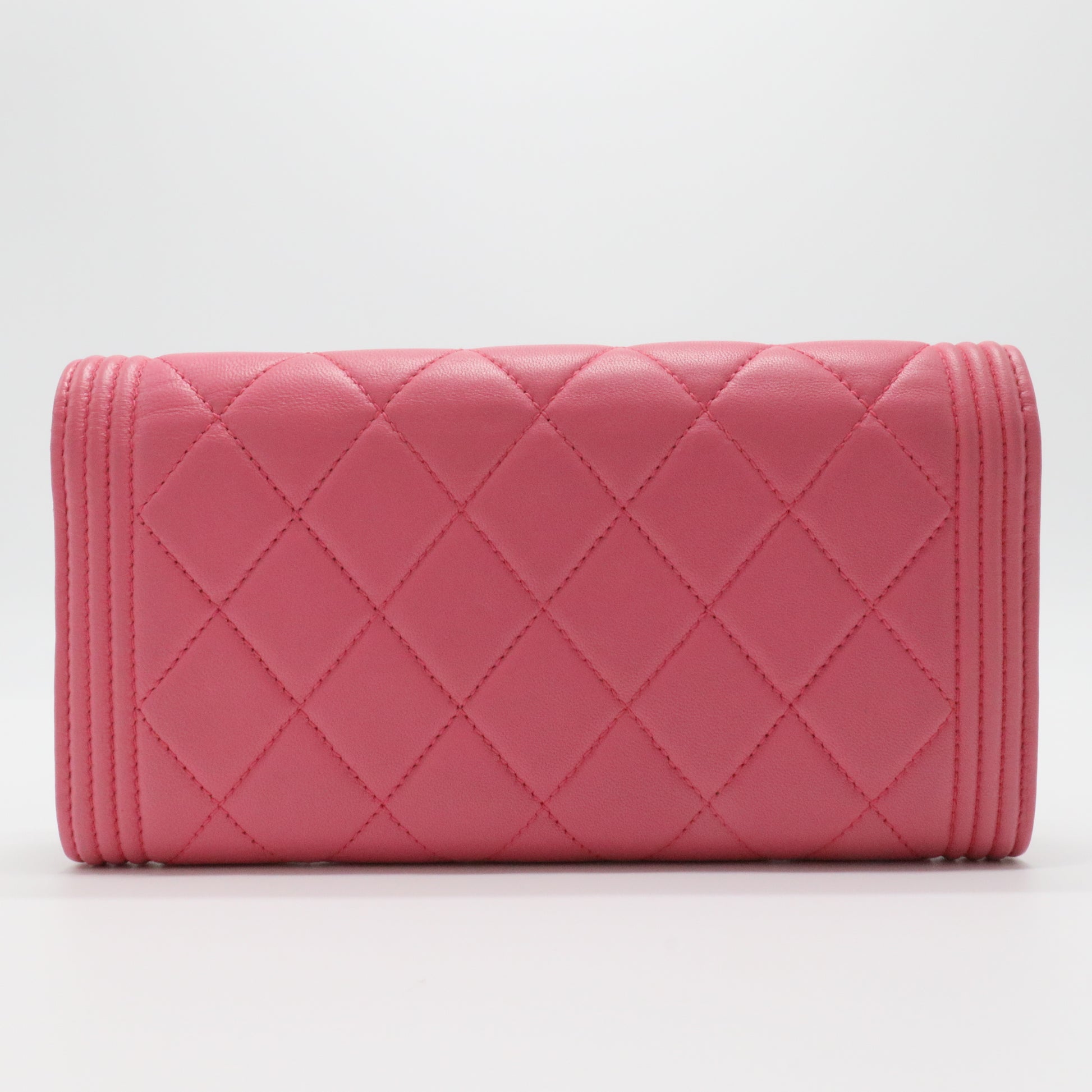 Lambskin Quilted Boy Flap Wallet Fuchsia
