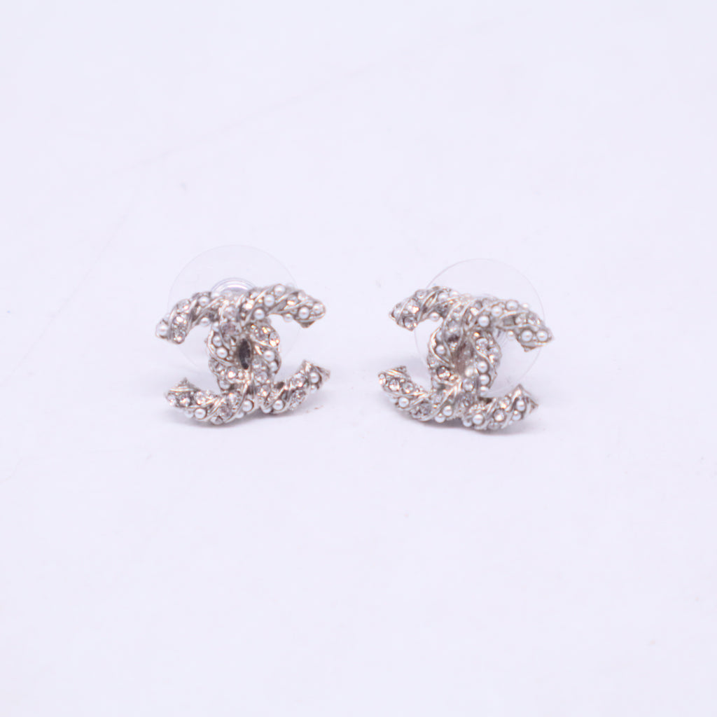 CC Silver crystal logo earring