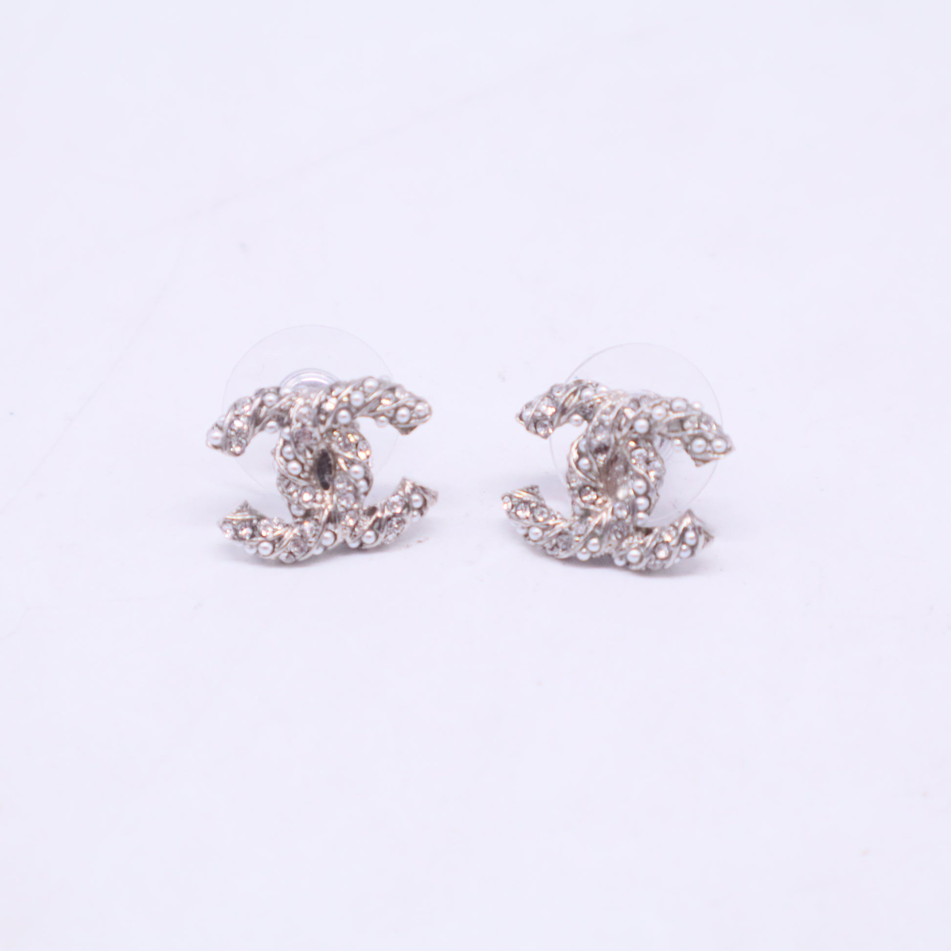 CC Silver crystal logo earring