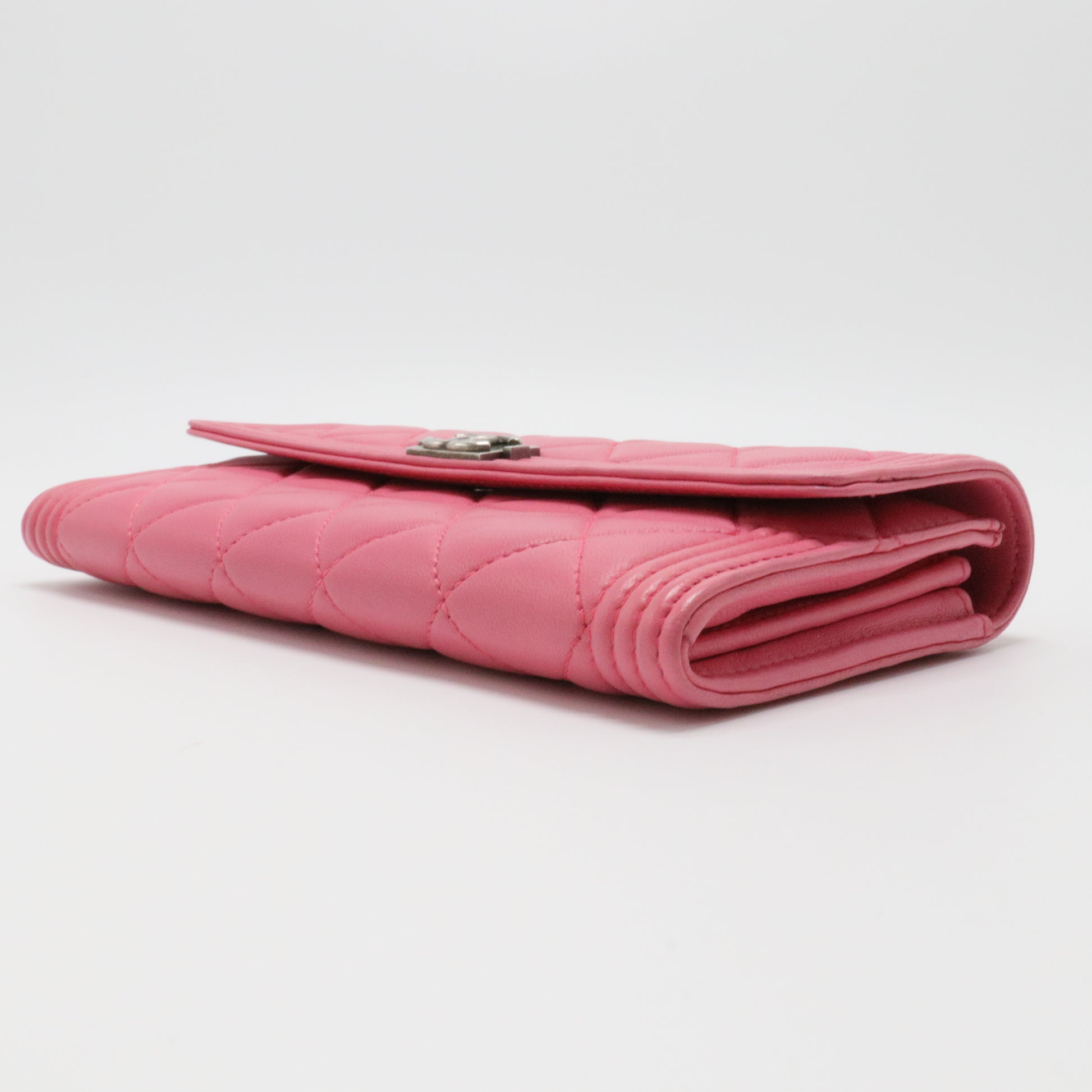 Lambskin Quilted Boy Flap Wallet Fuchsia