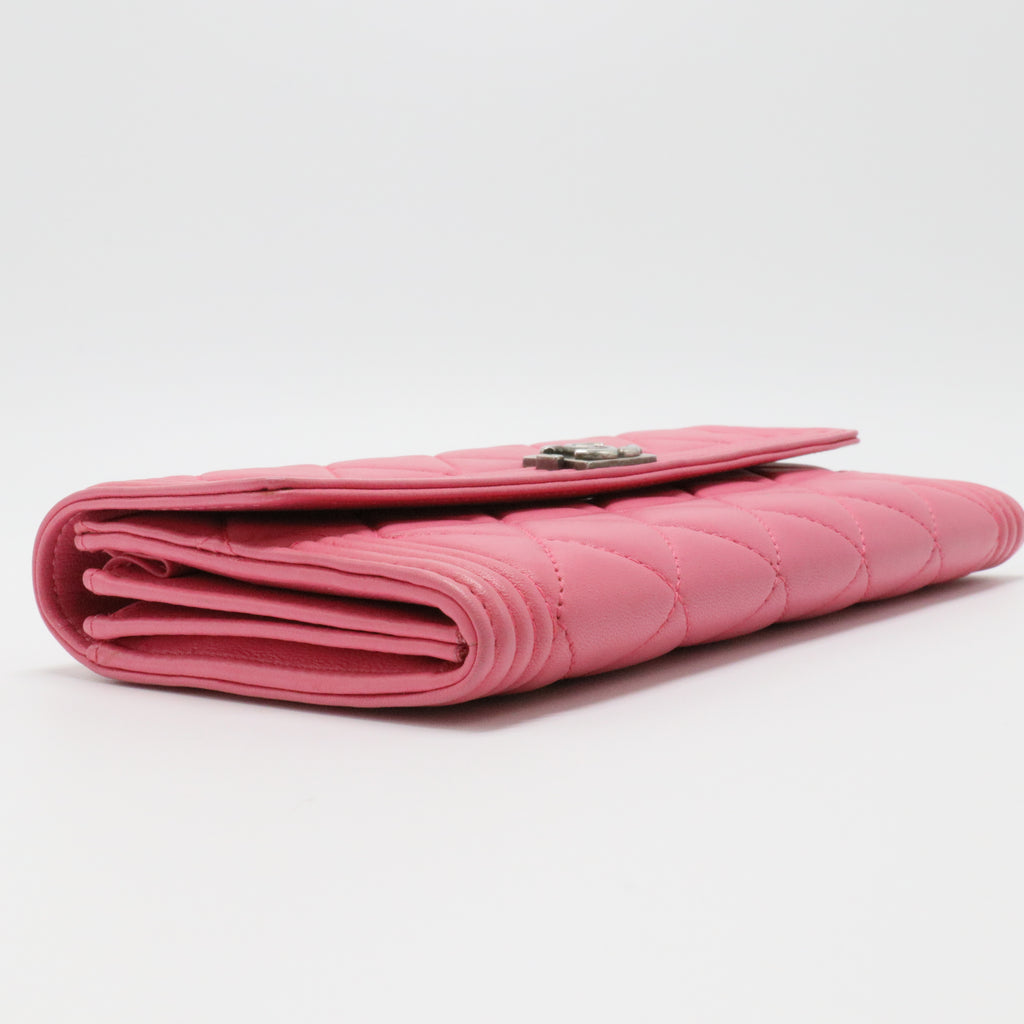 Lambskin Quilted Boy Flap Wallet Fuchsia