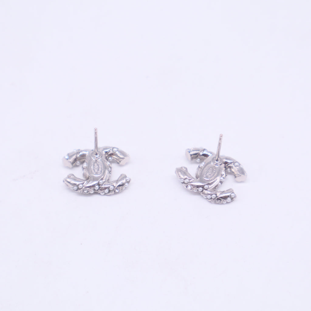 CC Silver crystal logo earring