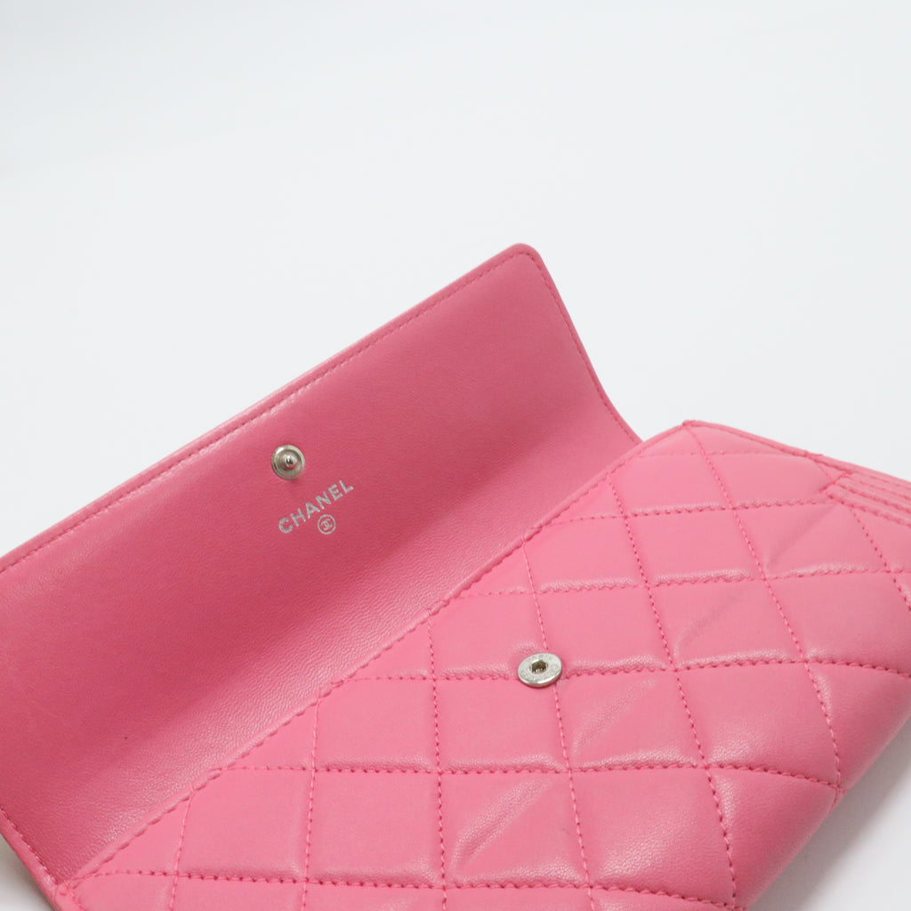 Lambskin Quilted Boy Flap Wallet Fuchsia