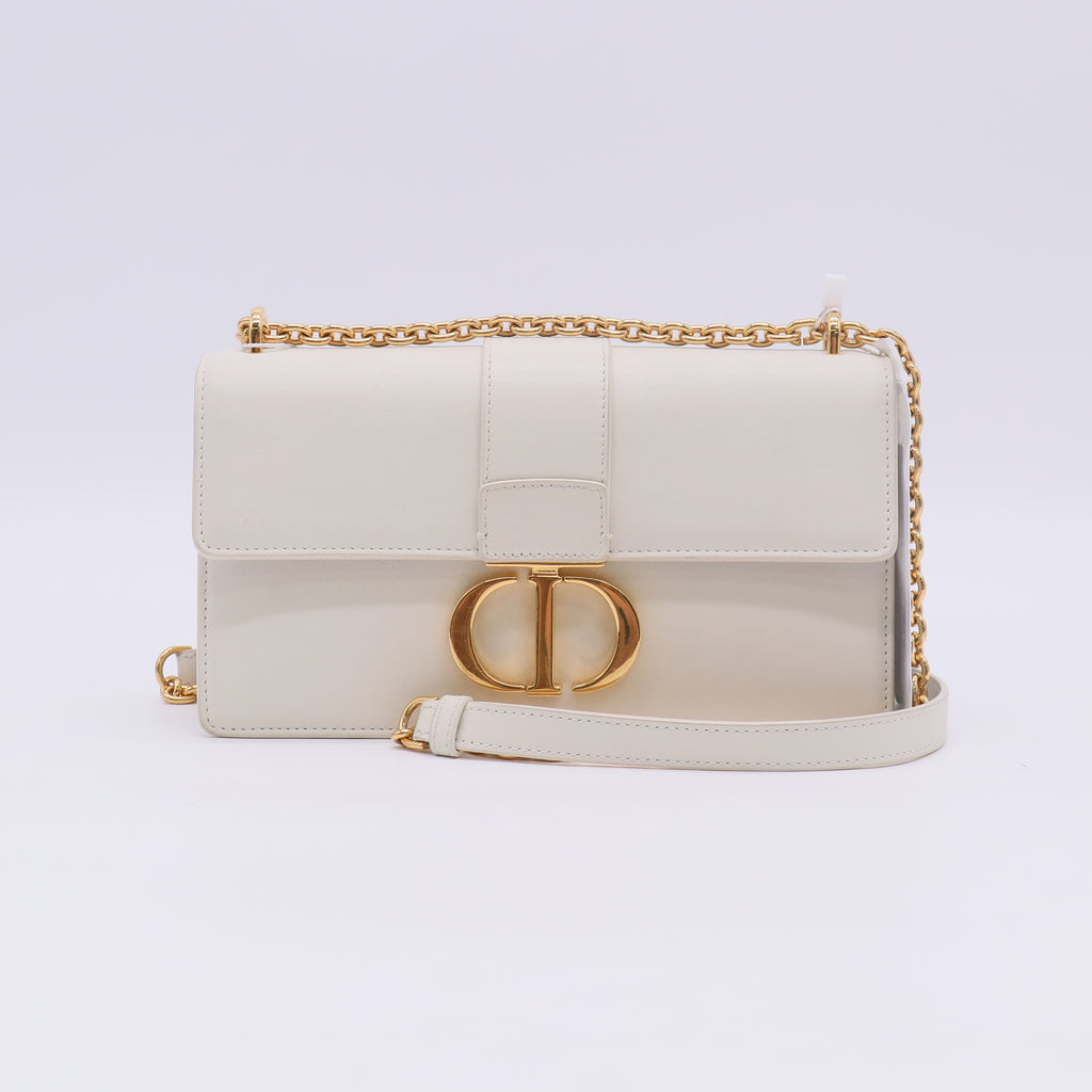 Christian Dior Grained Calfskin 30 Montaigne East West Chain Flap Bag Off White twins LDZ671