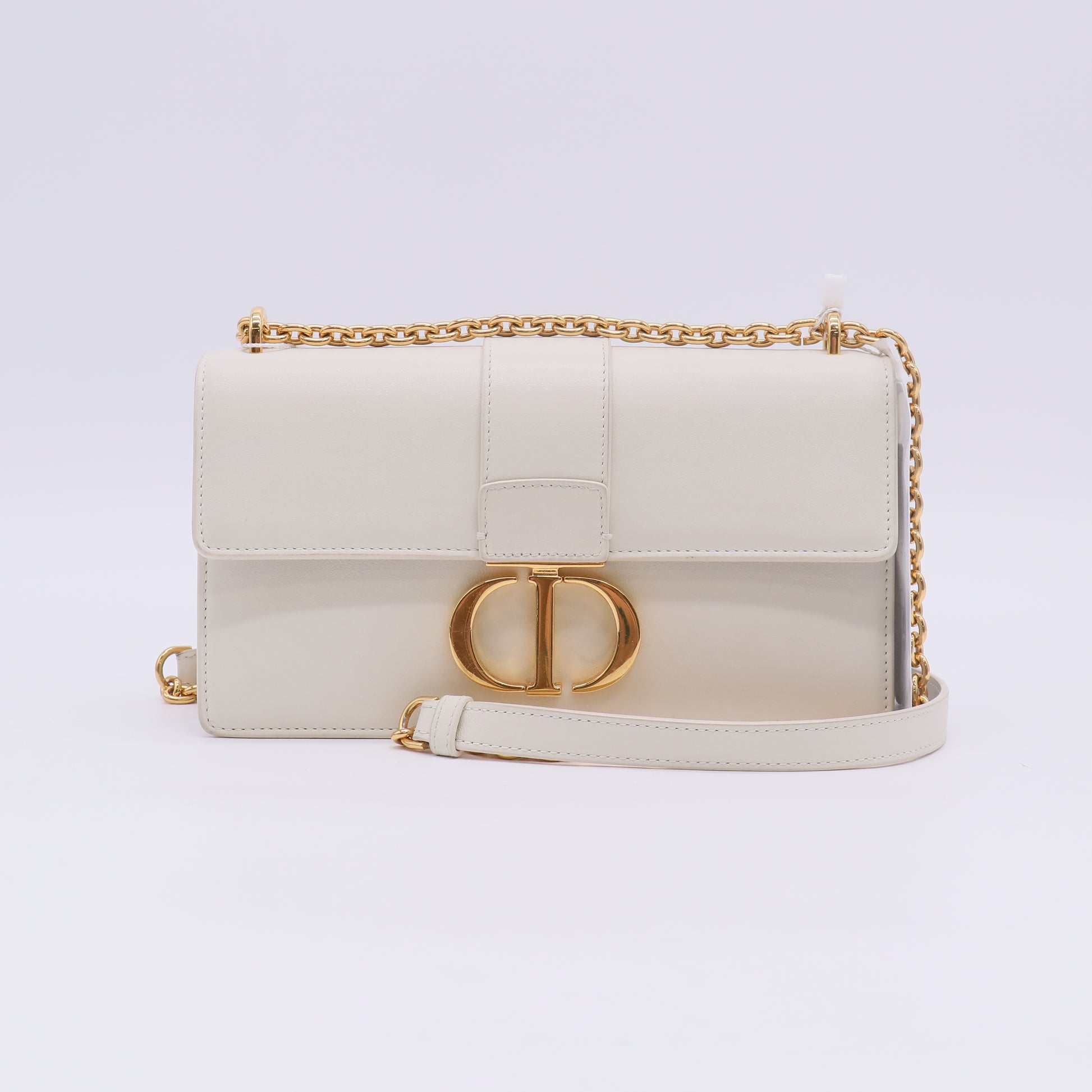 Christian Dior Grained Calfskin 30 Montaigne East West Chain Flap Bag Off White twins LDZ671