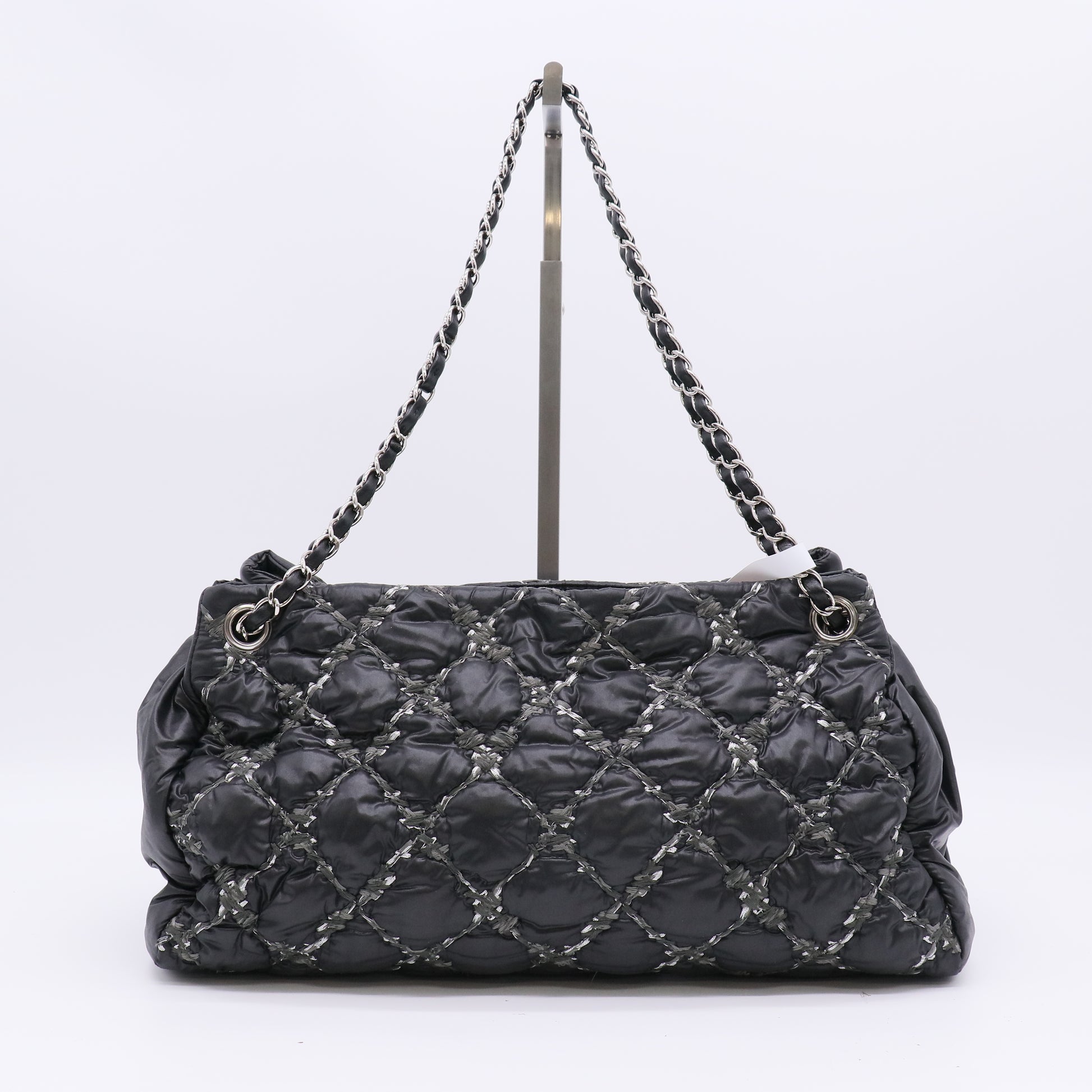 Chanel Nylon Quilted Tweed Stitch Bubble Tote Black twins B22981