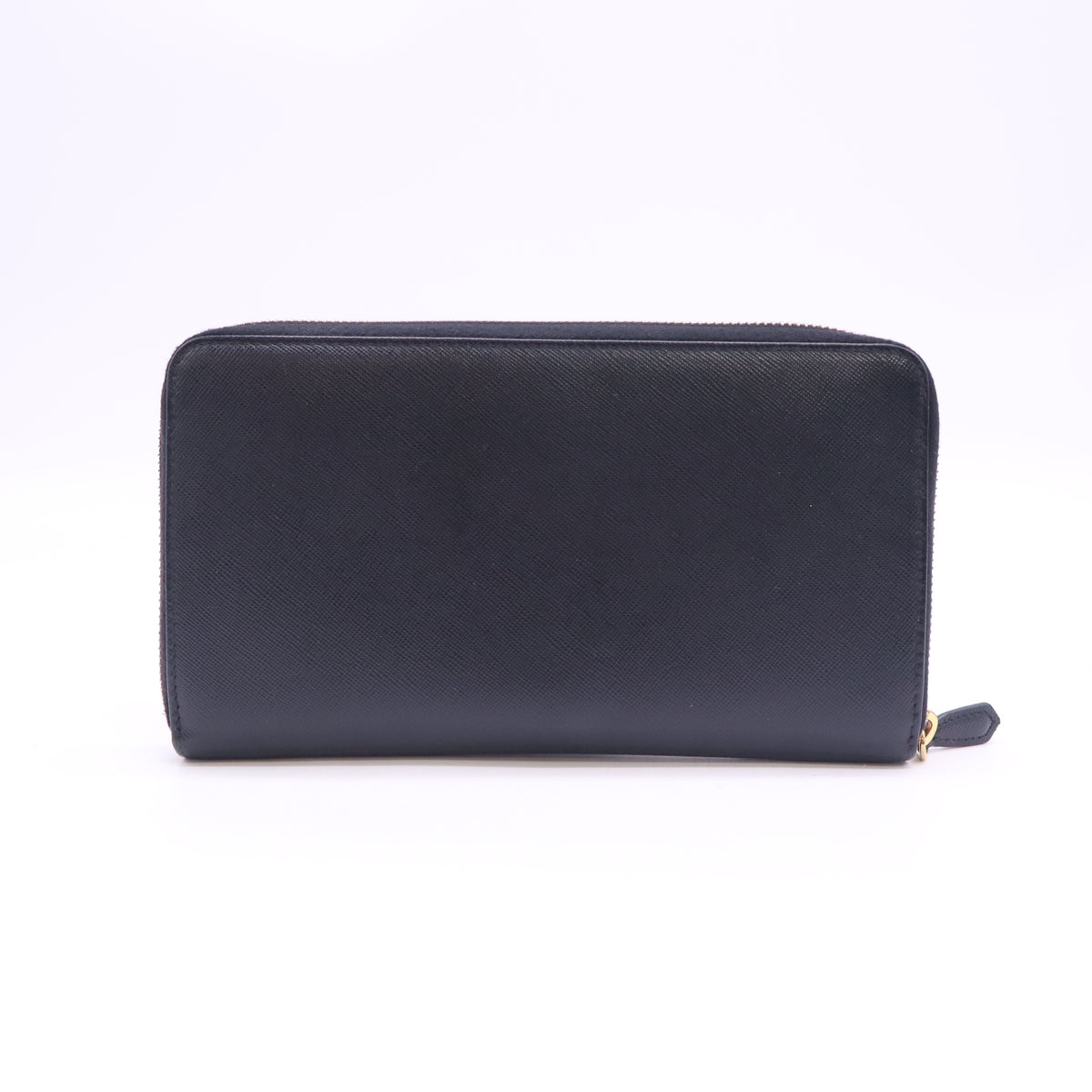 Prada Saffiano Triangle Zip Around Wallet Black W23505