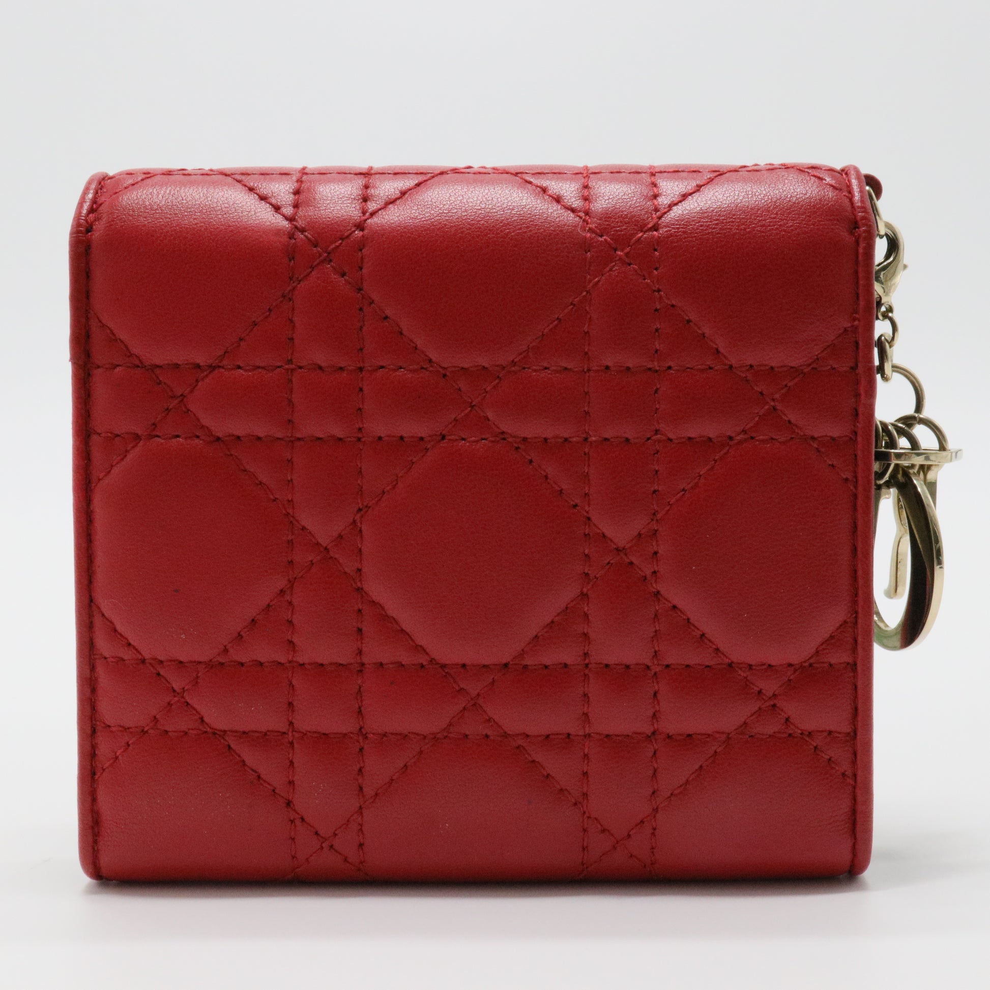 Red Cannage Leather Lady Dior Trifold Compact Wallet