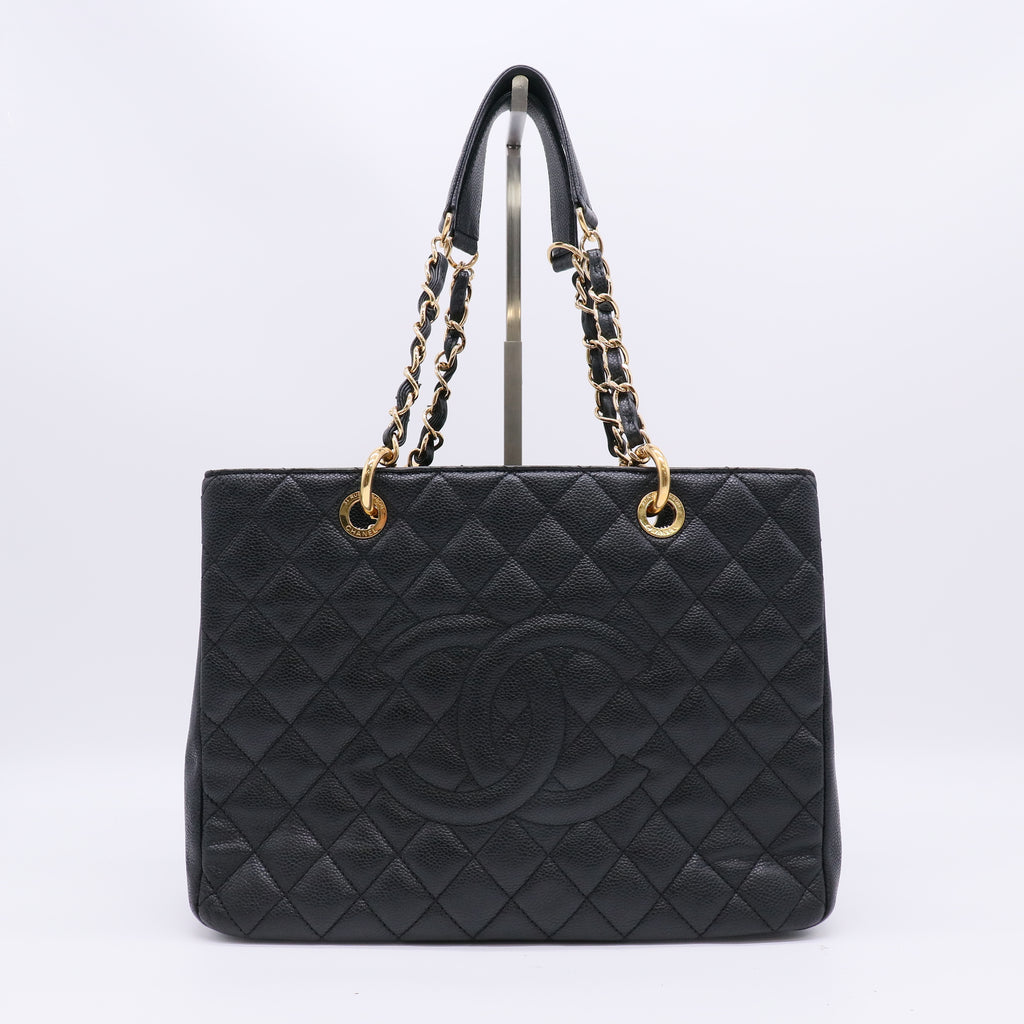 Chanel Black Quilted Caviar Leather Grand Shopping Tote Bag twins B22897