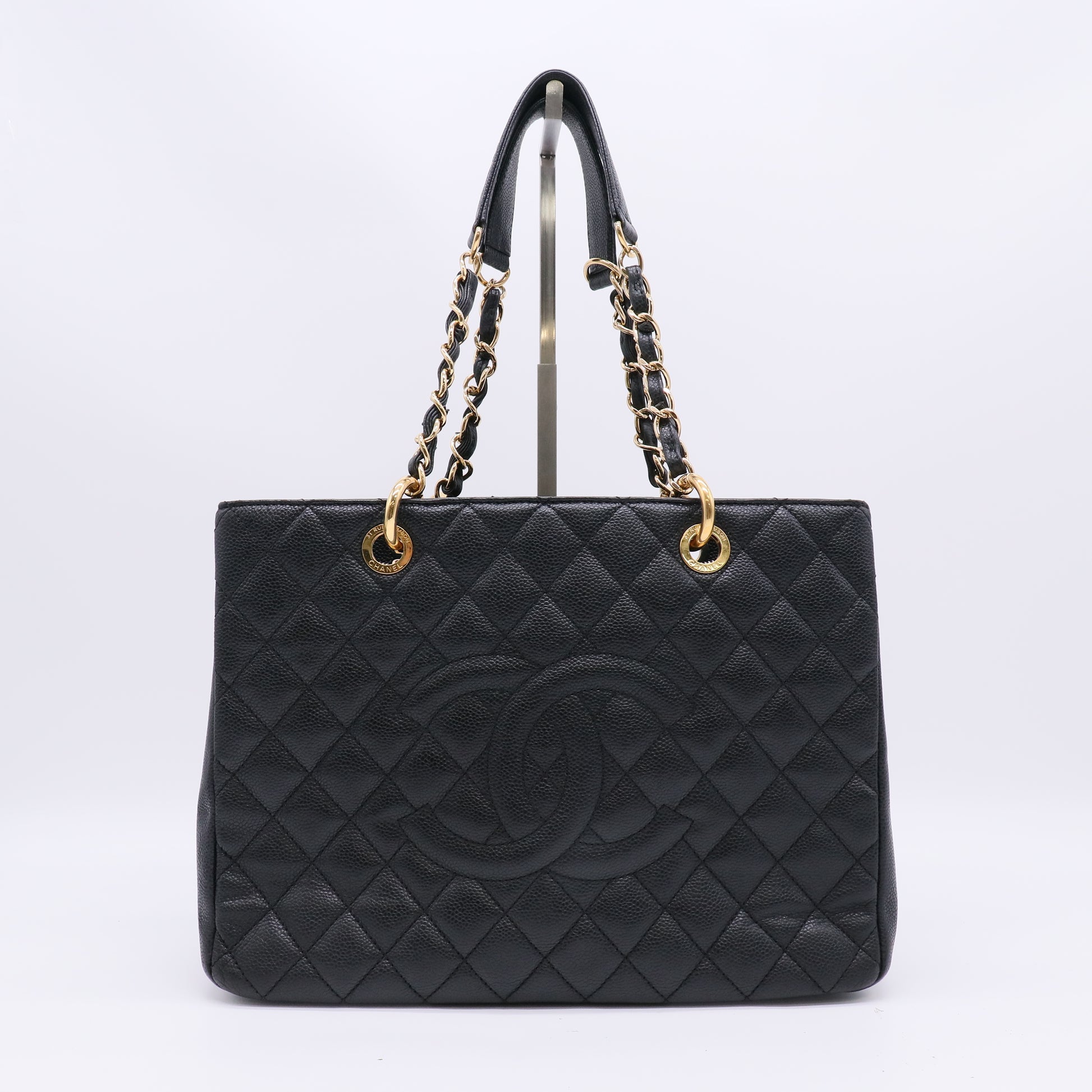 Chanel Black Quilted Caviar Leather Grand Shopping Tote Bag twins B22897