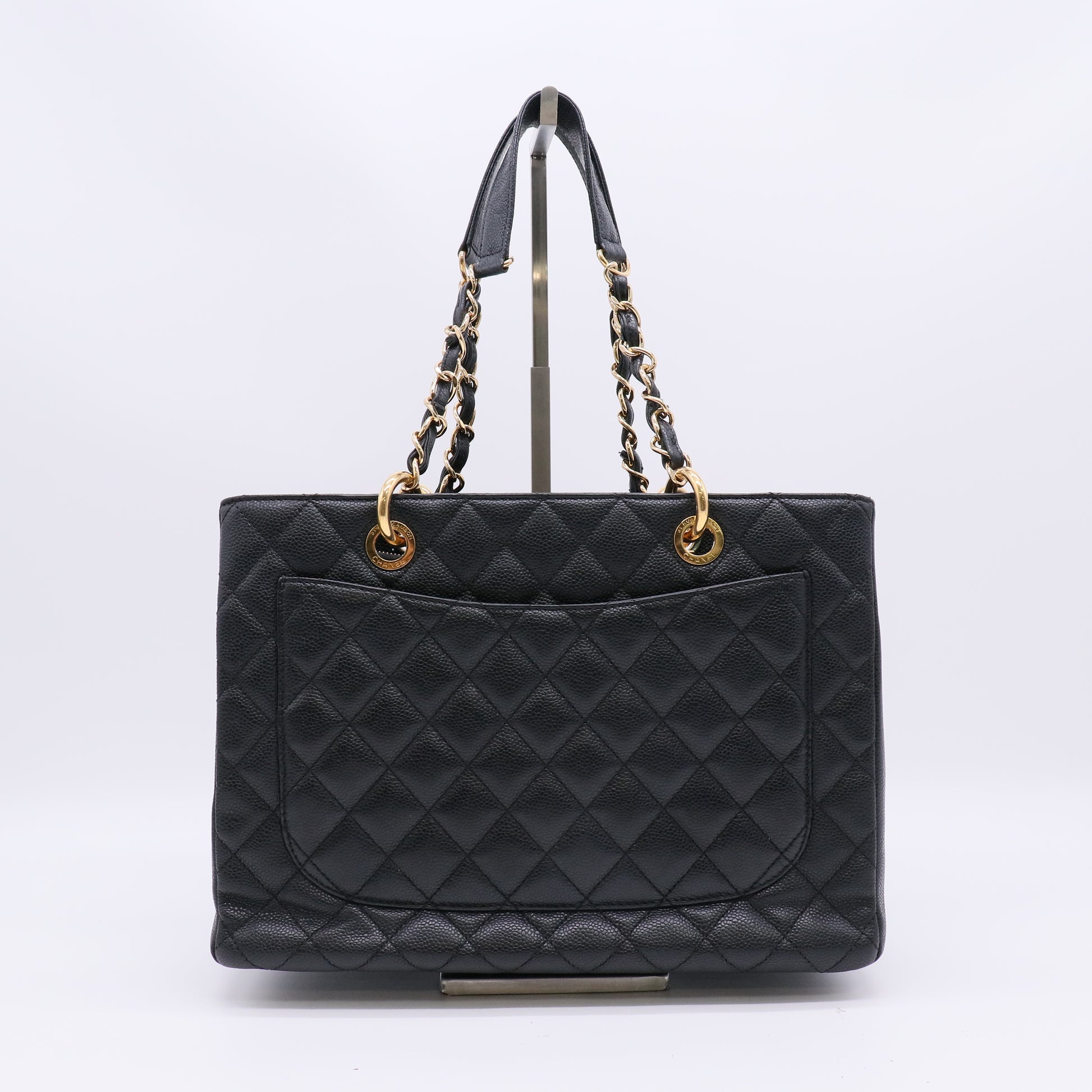 Chanel Black Quilted Caviar Leather Grand Shopping Tote Bag twins B22897