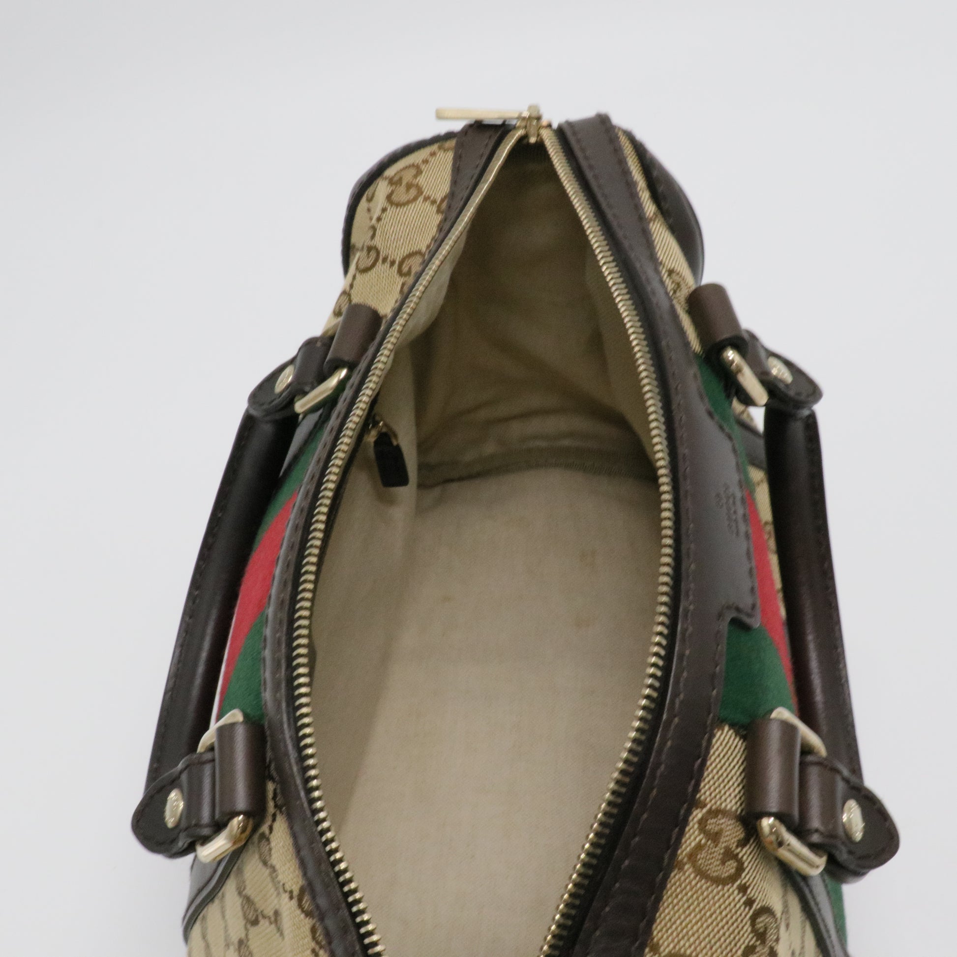 Brown/Beige GG Canvas and Leather Medium Vintage Web Boston Bag