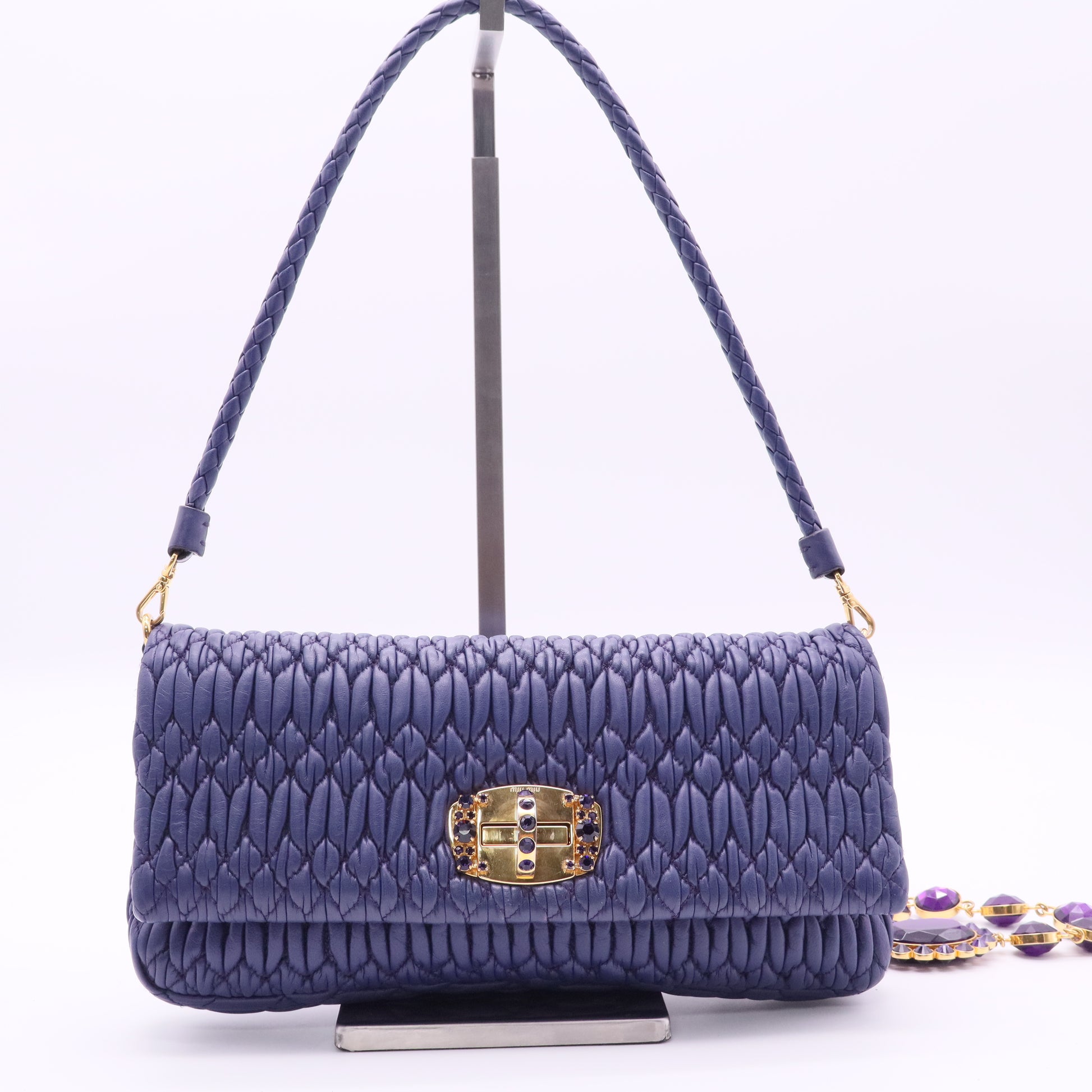 Miu Miu Bag Matelasse Nappa Leather Removable Crystal Chain Shoulder Bag