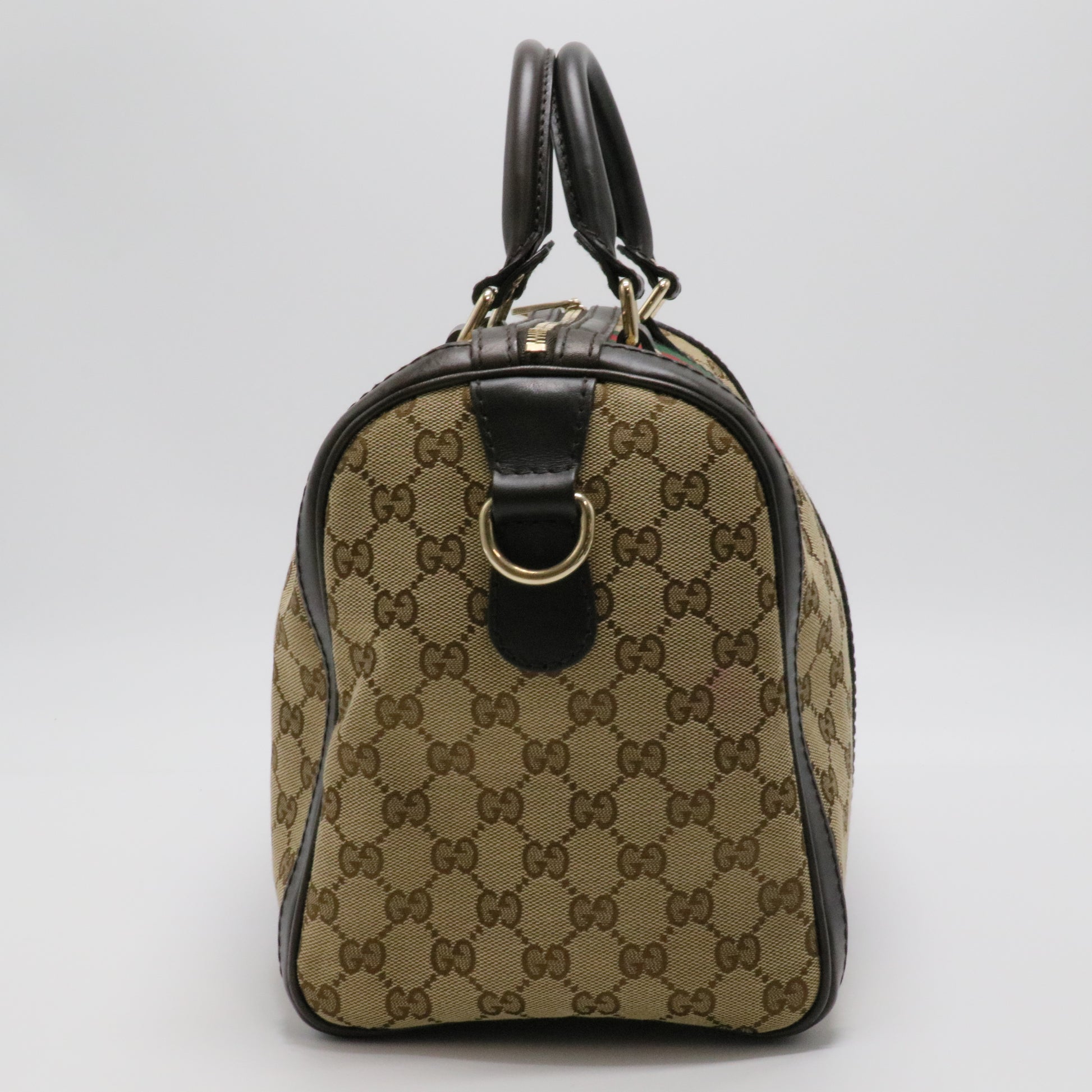 Brown/Beige GG Canvas and Leather Medium Vintage Web Boston Bag