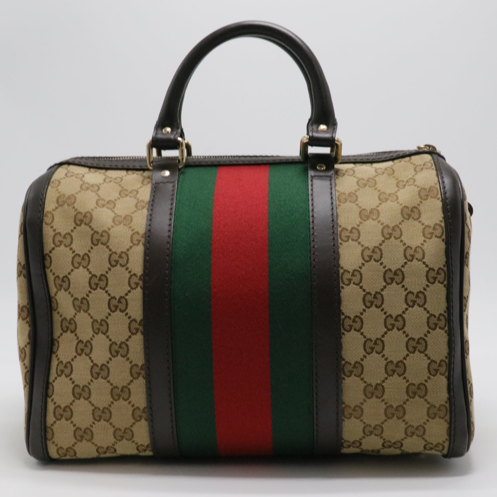 Brown/Beige GG Canvas and Leather Medium Vintage Web Boston Bag