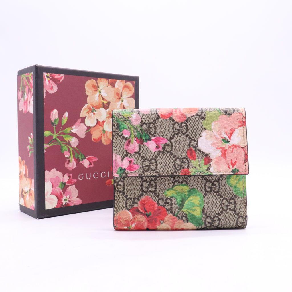 GG Supreme Monogram Blooms French Flap Wallet Beige Multicolor Dry Rose W21169