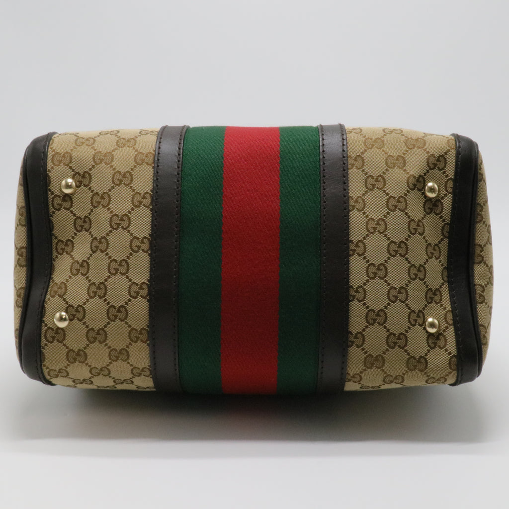 Brown/Beige GG Canvas and Leather Medium Vintage Web Boston Bag