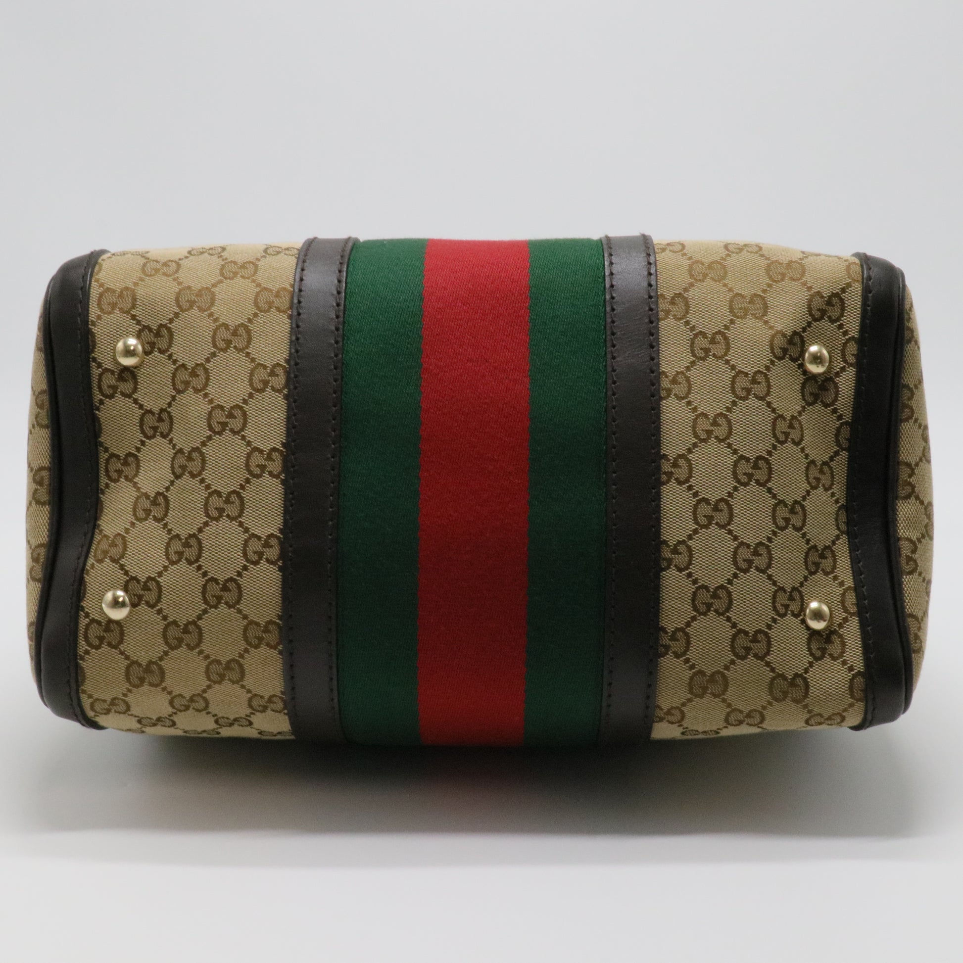 Brown/Beige GG Canvas and Leather Medium Vintage Web Boston Bag