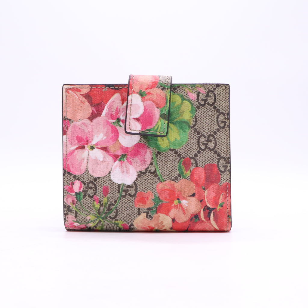 GG Supreme Monogram Blooms French Flap Wallet Beige Multicolor Dry Rose W21169