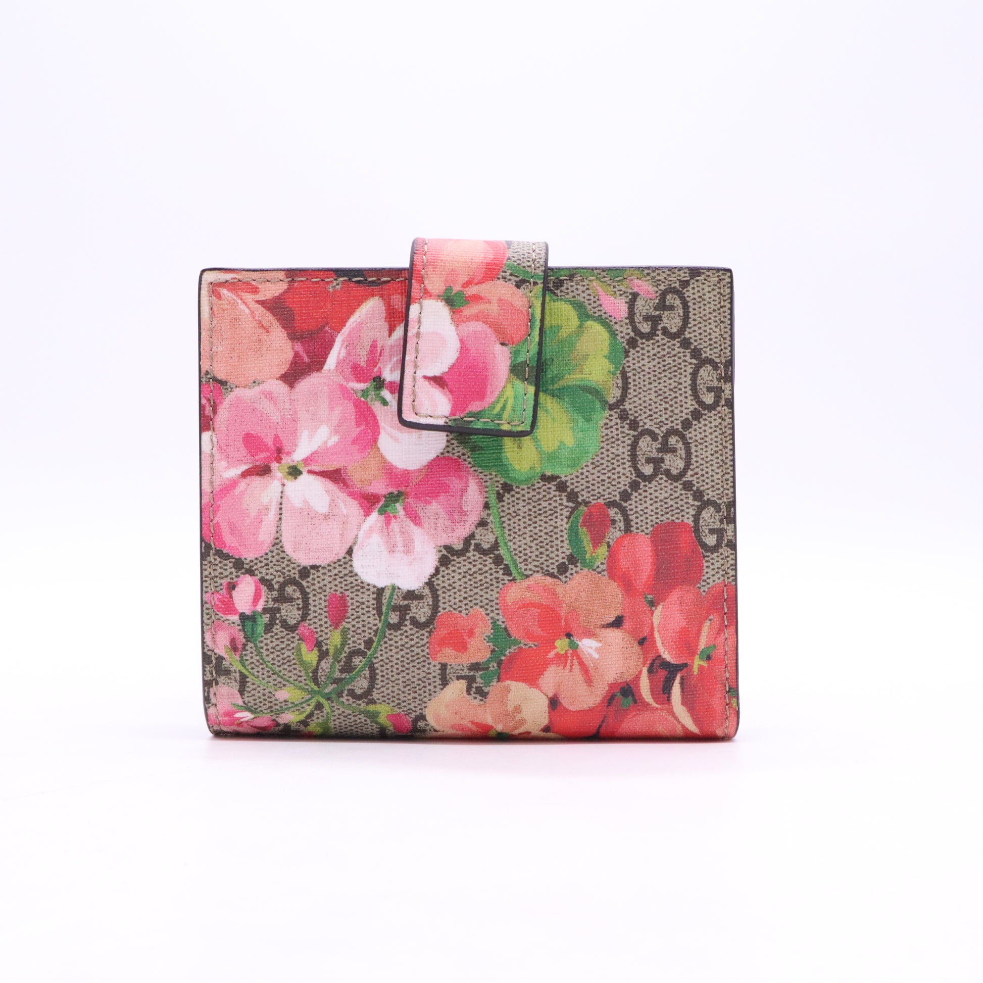 GG Supreme Monogram Blooms French Flap Wallet Beige Multicolor Dry Rose W21169