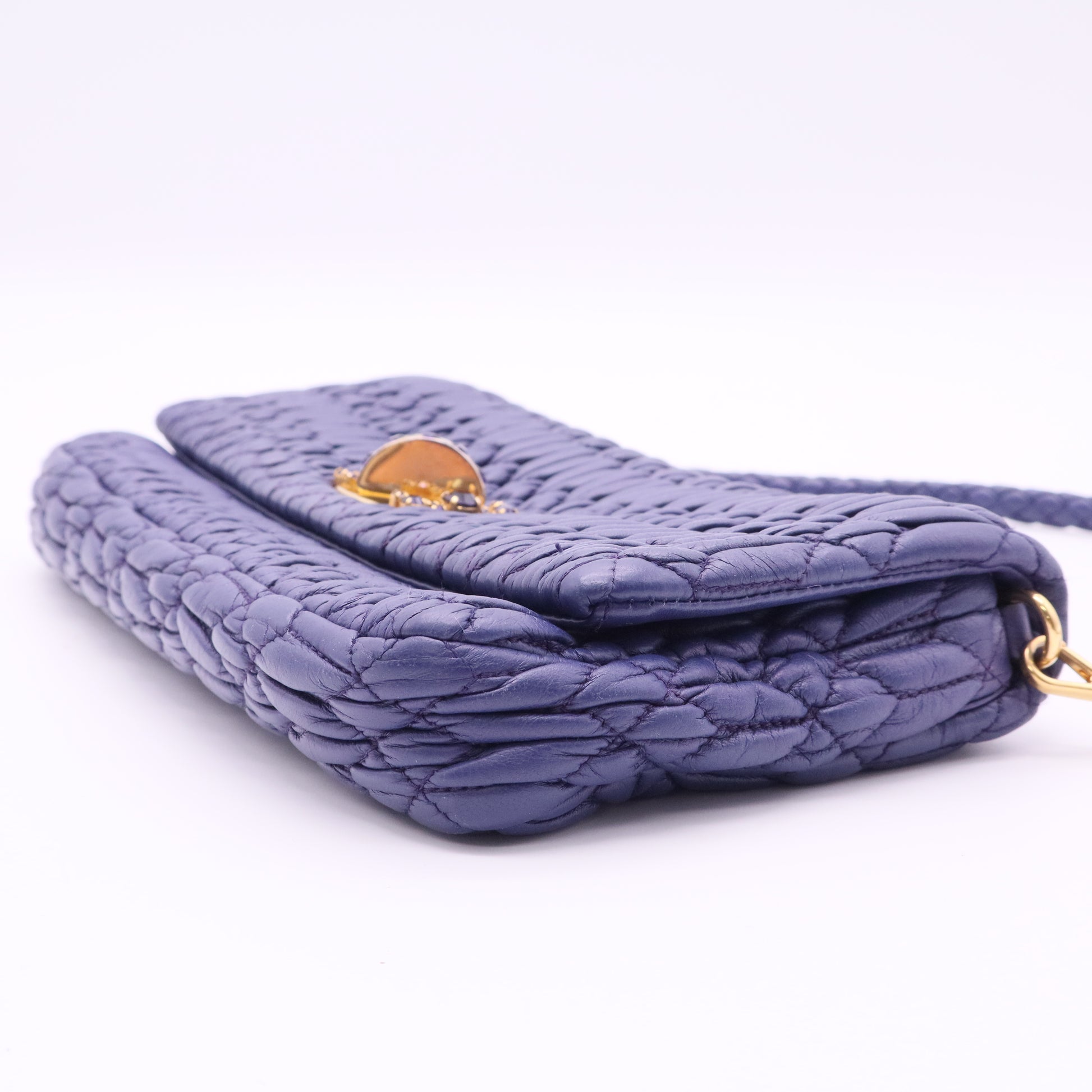 Miu Miu Bag Matelasse Nappa Leather Removable Crystal Chain Shoulder Bag